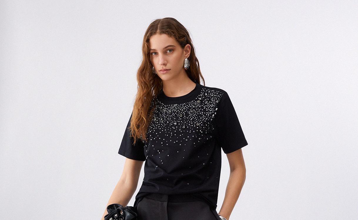T-shirt con castoni gioiello CA6193J3868 22222 LIU JO BLACK 