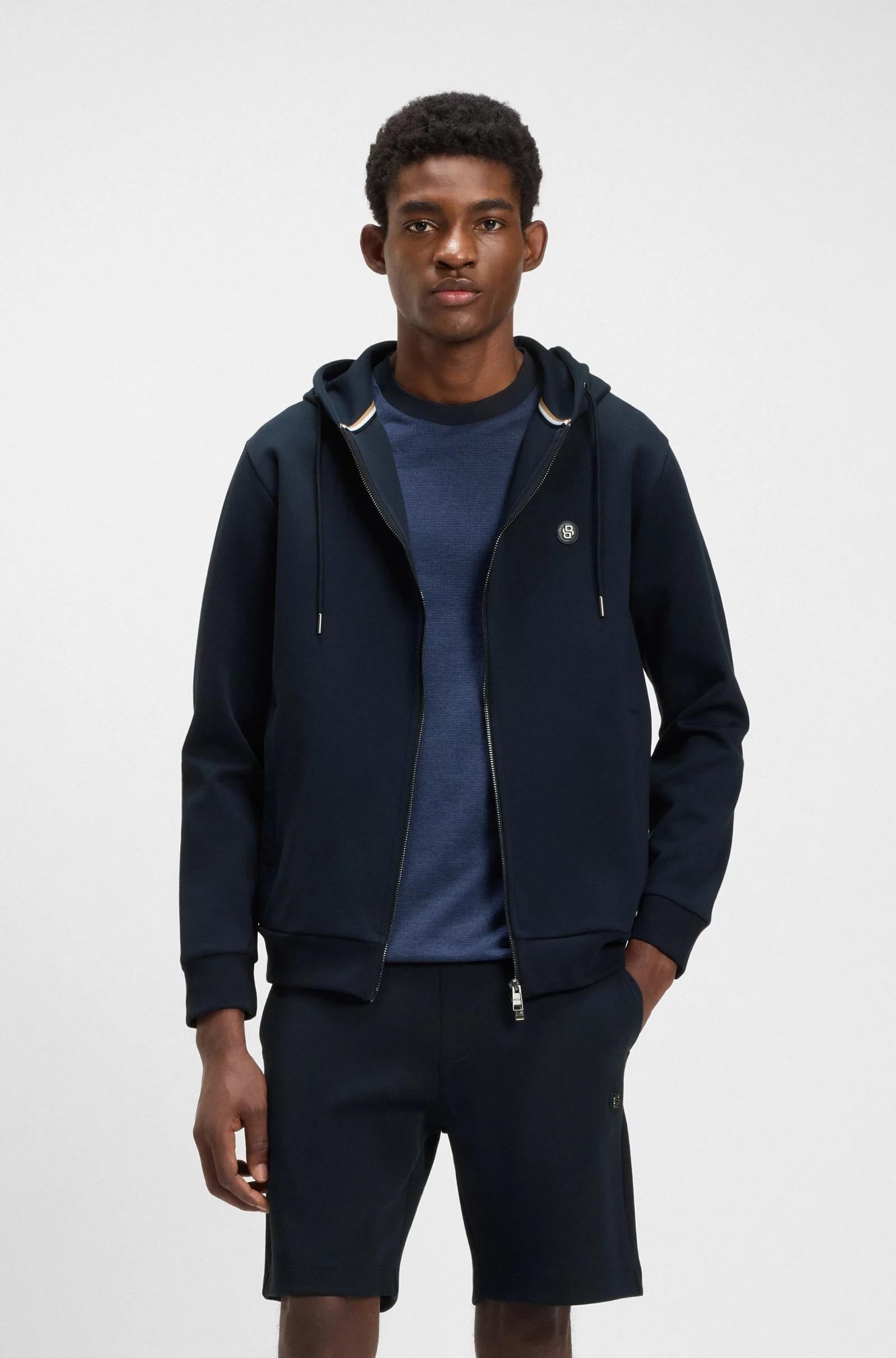 Felpa in misto cotone con cappuccio, zip e monogramma Double B 50520303 404 BOSS 