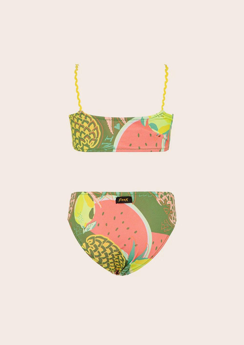 Bikini Bambina Top con Slip Fisso Fantasia verde G1D05UFX 21 F**K 