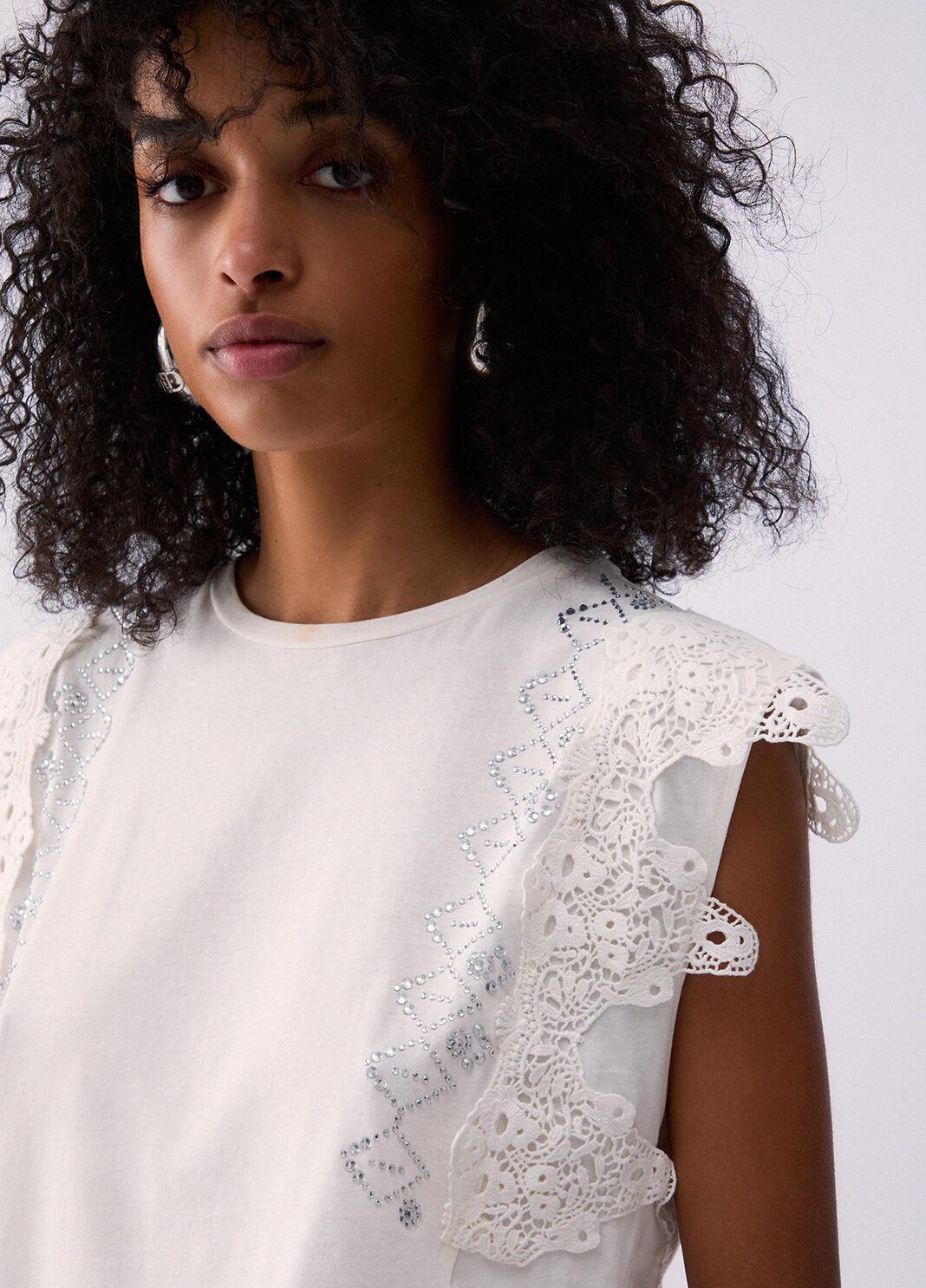 T-shirt con dettagli macramè WA6311J3885 10701 LIU JO WHITE1 