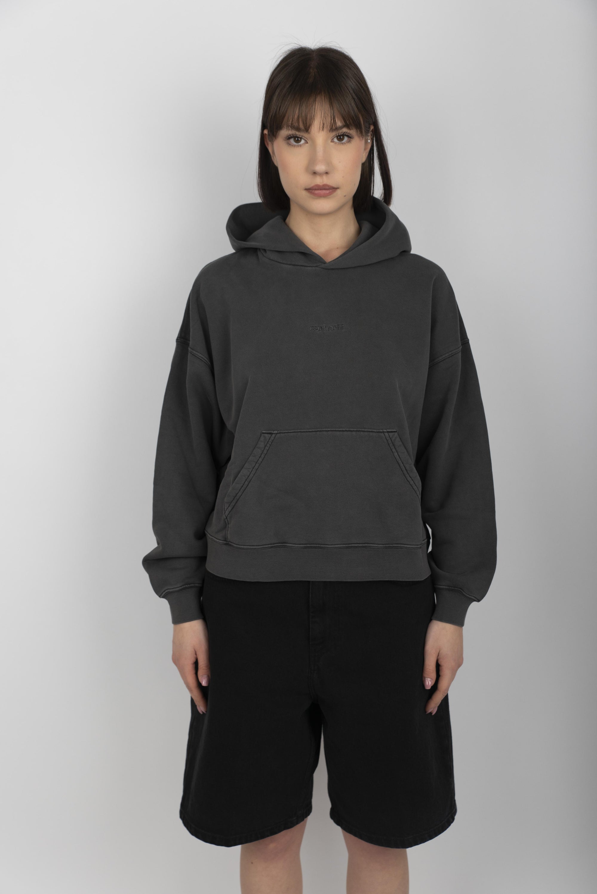 Felpa Women's Hooded Benton Sweatshirt black garment dyed  I034512 89GD CARHARTT WIP 