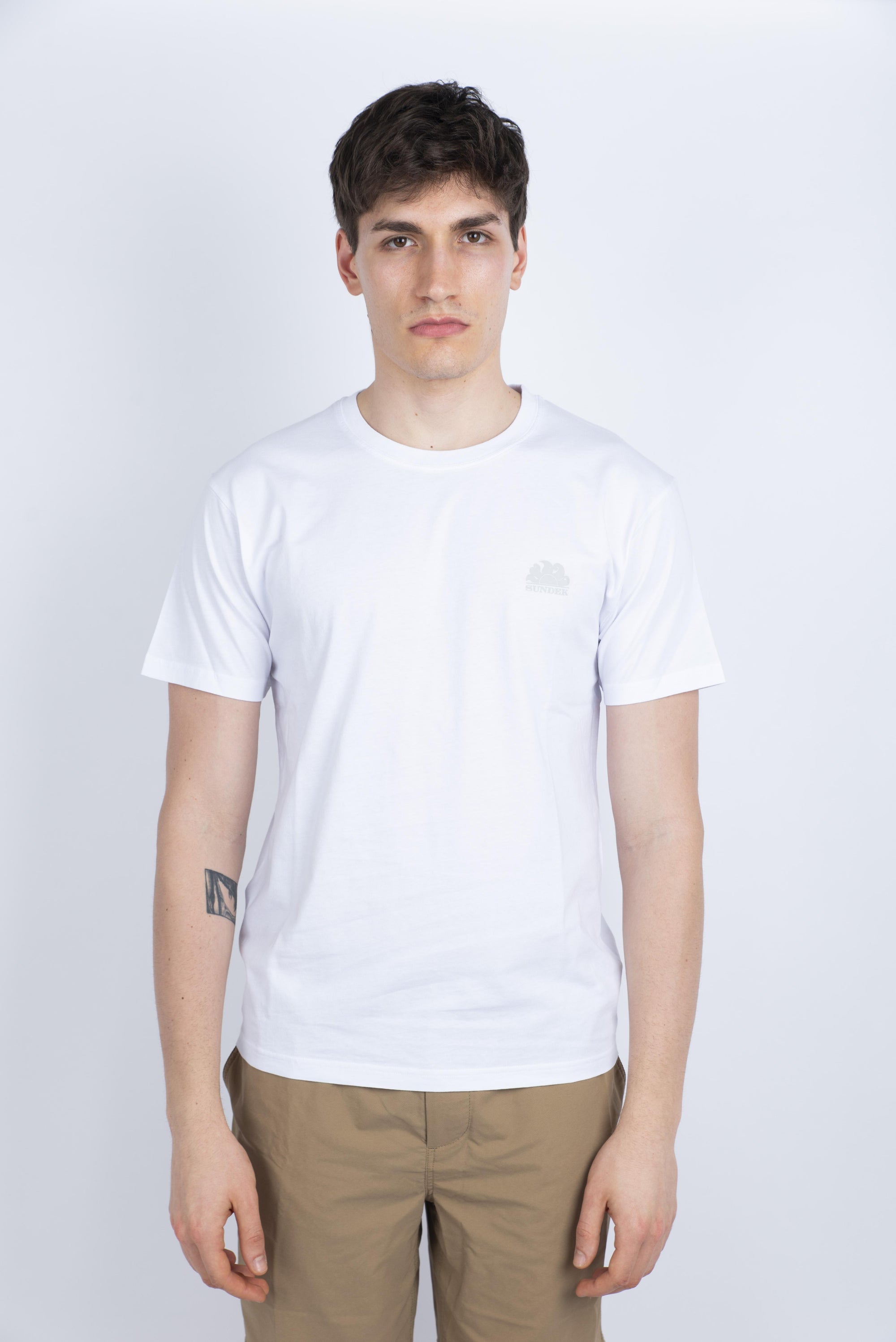 T-shirt girocollo con logo bianca M129TEJ78OT 00600 SUNDEK 