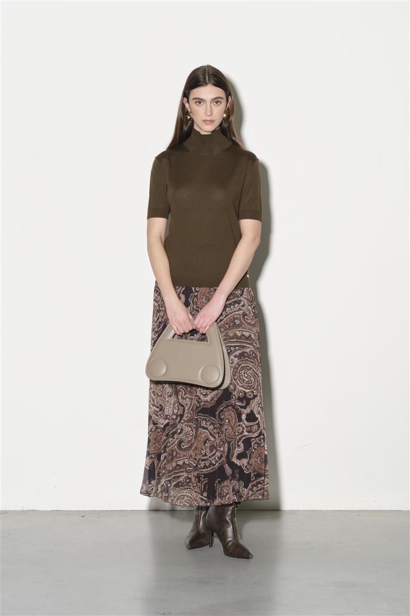 Gonna lunga in georgette stampata con plisse' RI1GX018 6006 KAOS 