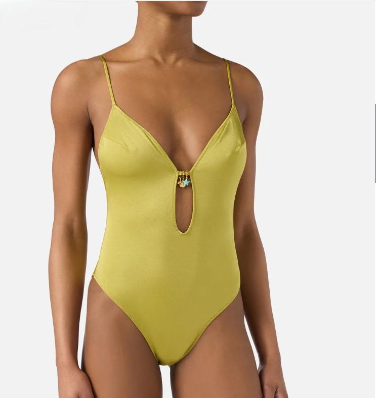Costume intero Crunchy glossy finish verde pistacchio con charms CRC0001 01204L MC2 SAINT BARTH 
