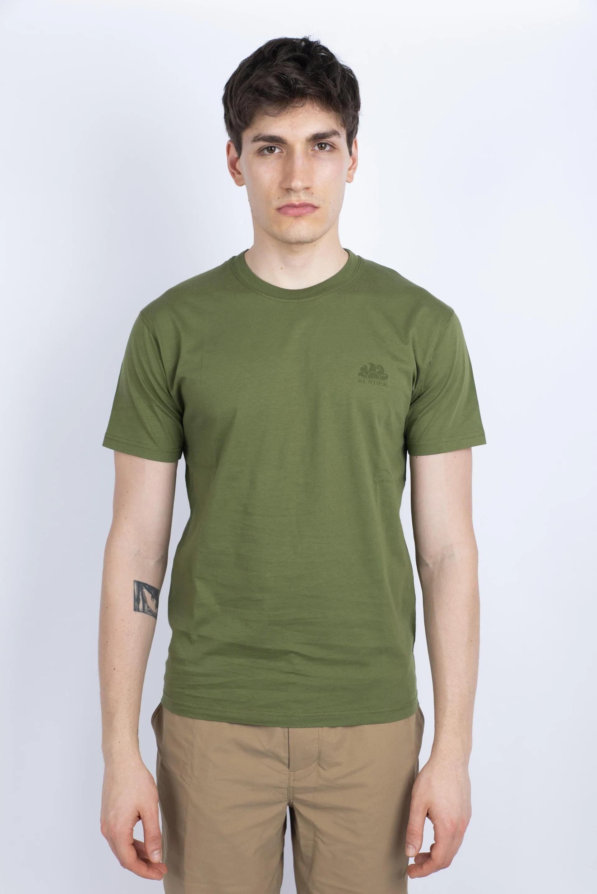 T-shirt girocollo con logo verde M129TEJ78OT A5100 SUNDEK 