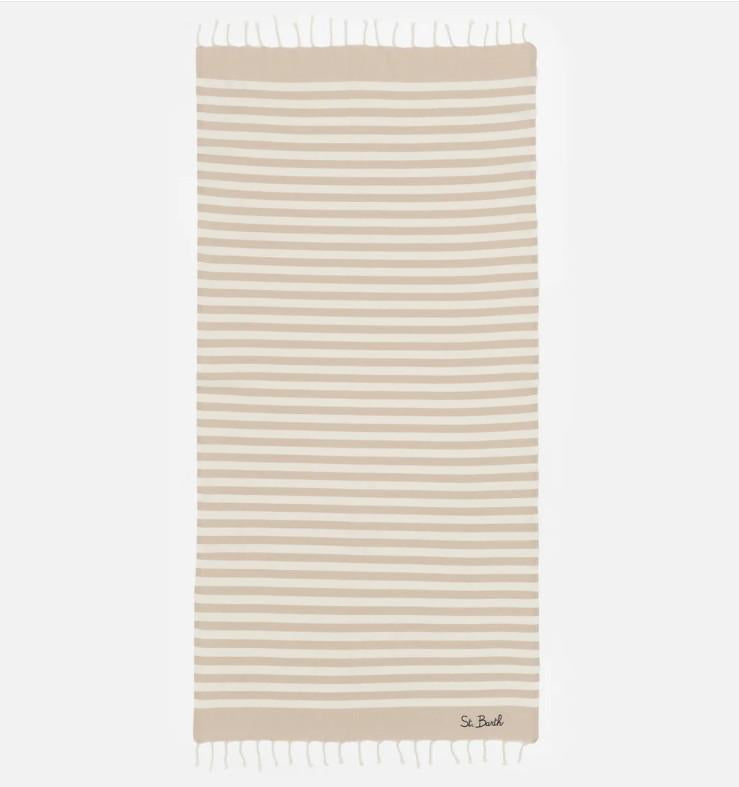 Telo mare Foutas a righe beige e bianche FOUT012 02753L MC2 SAINT BARTH 