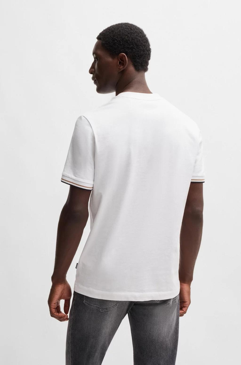 T-shirt in jersey di cotone con righe tipiche del marchio sul fondo manica 50501097 100 BOSS 