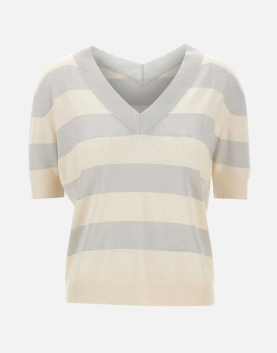 T-shirt in maglia a righe scollo v 57220/23702 005 GRAN SASSO 