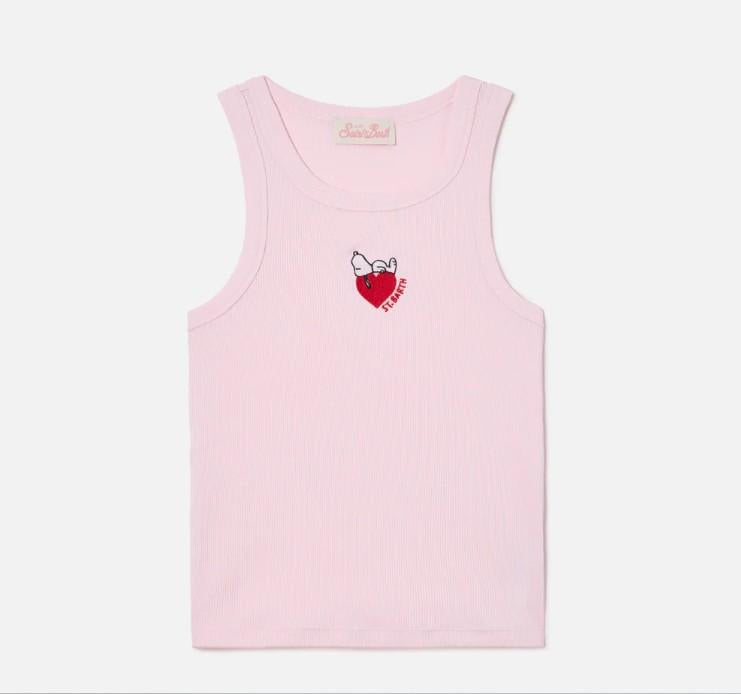 Canottiera Ada a costine rosa con stampa Snoopy e ricamo St. Barth Lover AAD001 09821L MC2 SAINT BARTH 