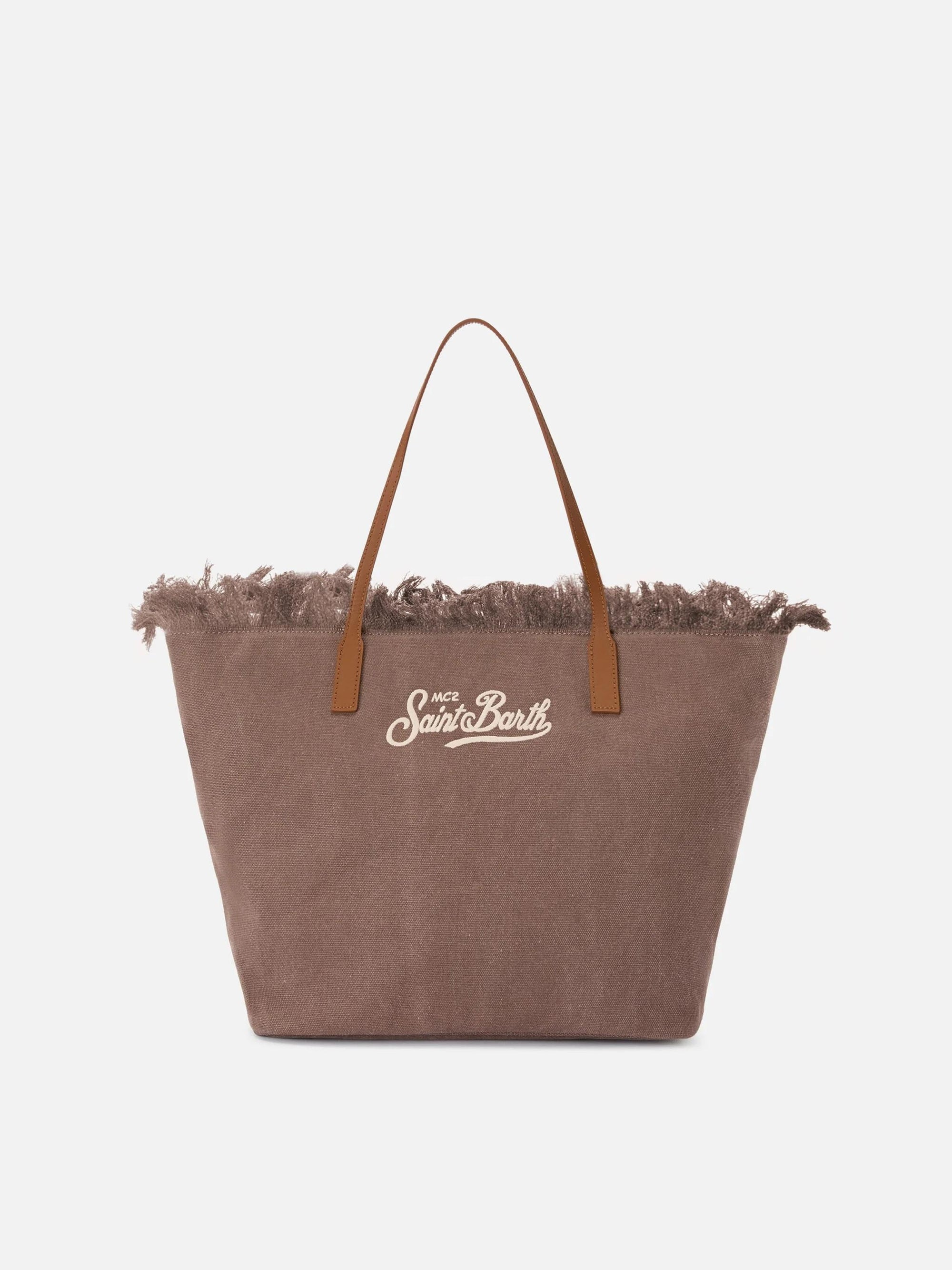 Borsa City regular in canvas marrone con frange CBF0001 01742L MC2 SAINT BARTH 
