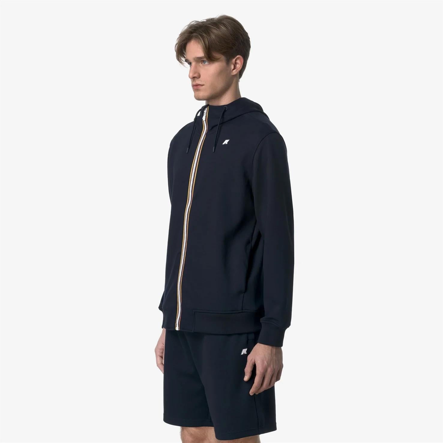 Giacca in caldo pile da uomo blu con cappuccio regolabile K1151UW K89 K-WAY 