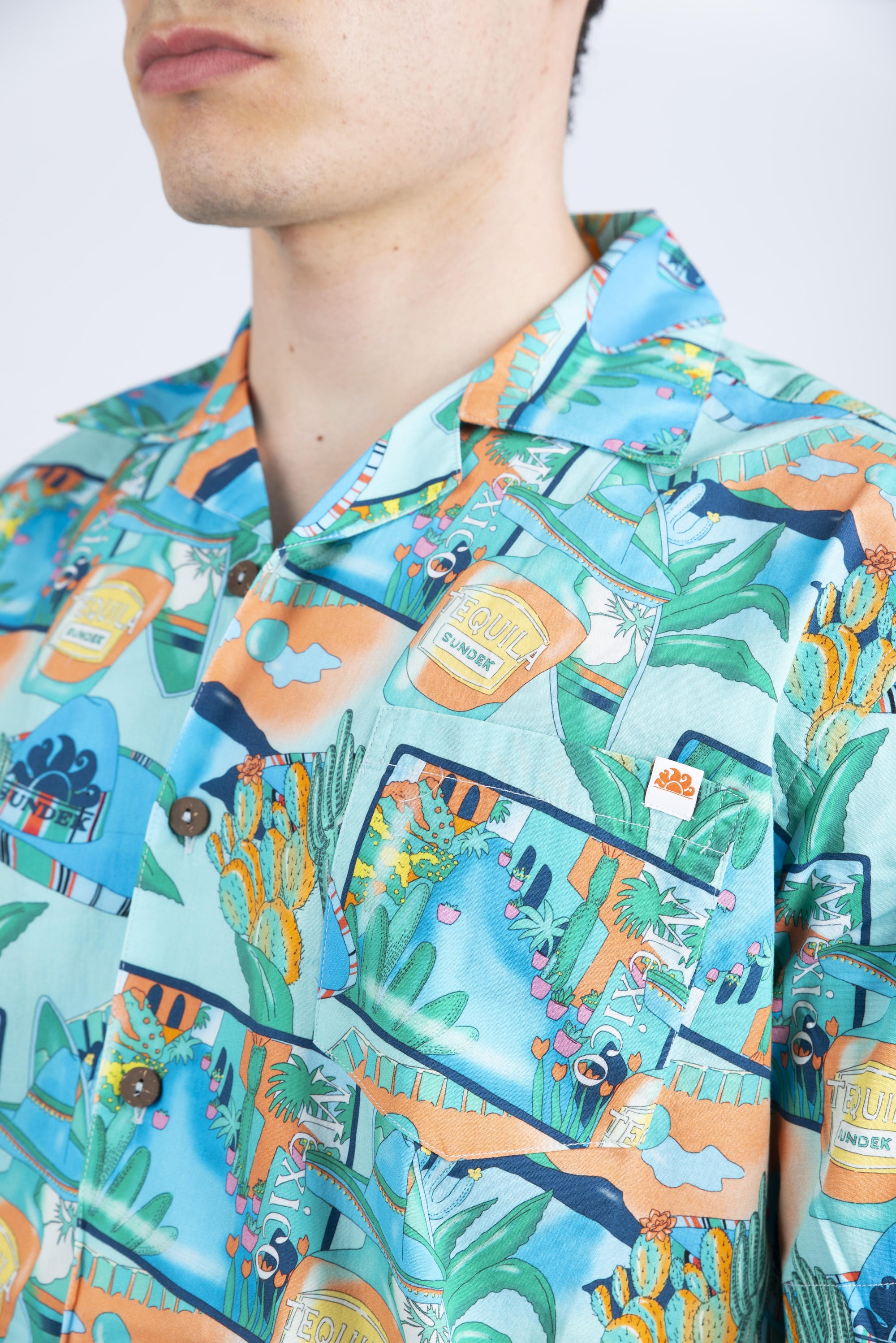 Camicia modello Bowling con stampa azzurro M817SHPI800 A63GM SUNDEK 