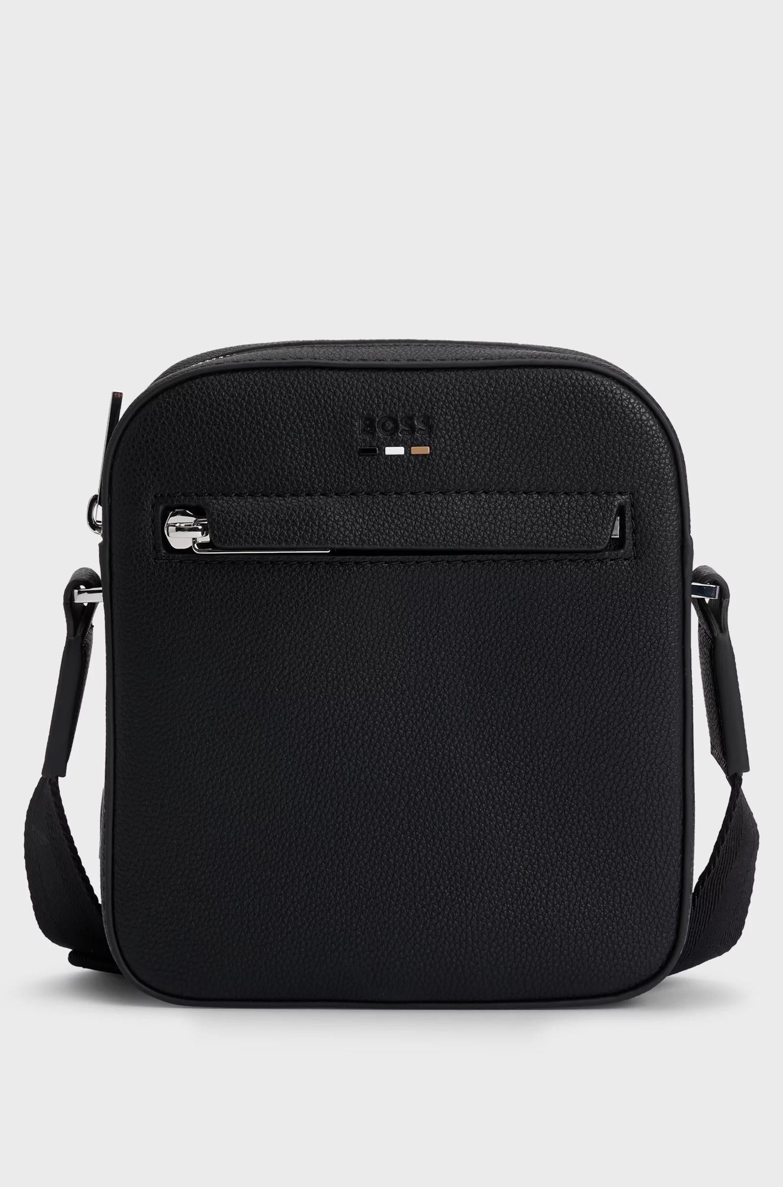 Reporter bag in similpelle martellata con logo 50536475 001 BOSS ACCESSORIES 