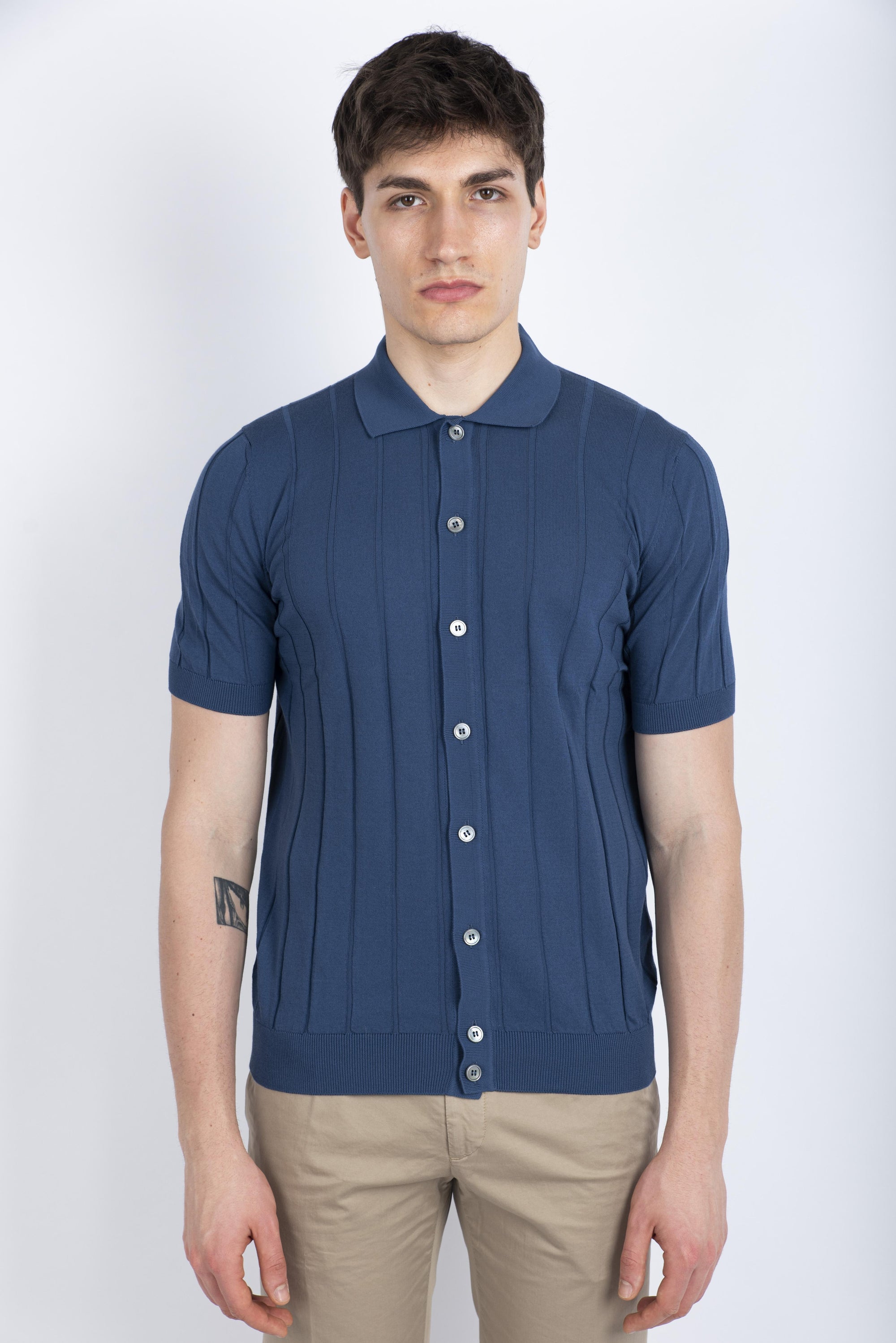 Camicia in maglia a coste blu 57143/20634 565 GRAN SASSO 