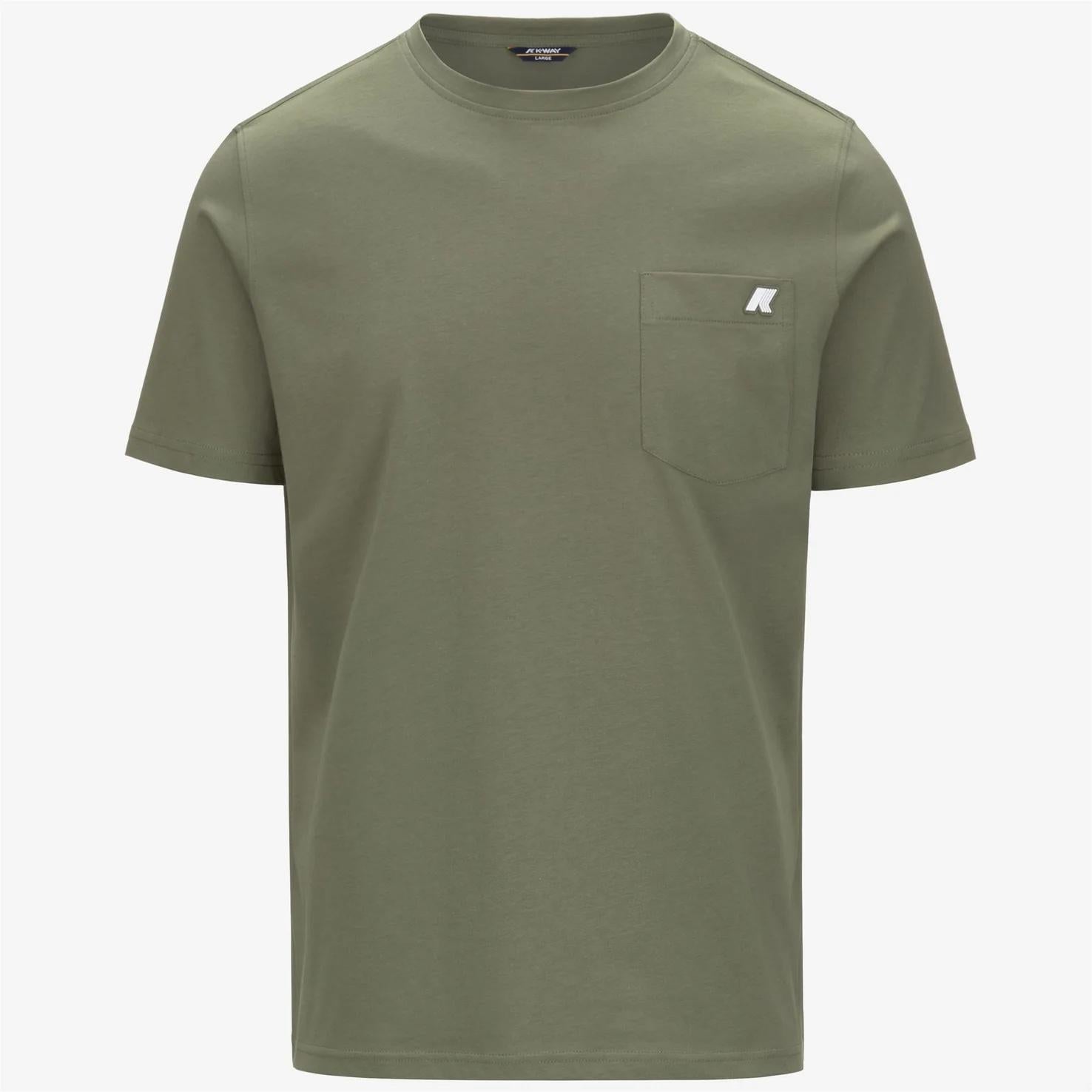 T-Shirt in Cotone Slim Fit Uomo verde militare con Taschino K31368W V15 K-WAY 
