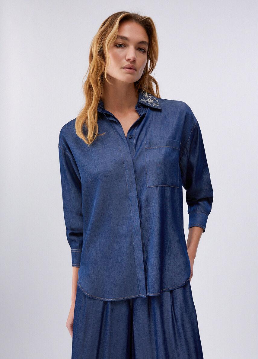 Camicia con colletto removibile UA6274D4894 77000 LIU JO BLUE DENIM 
