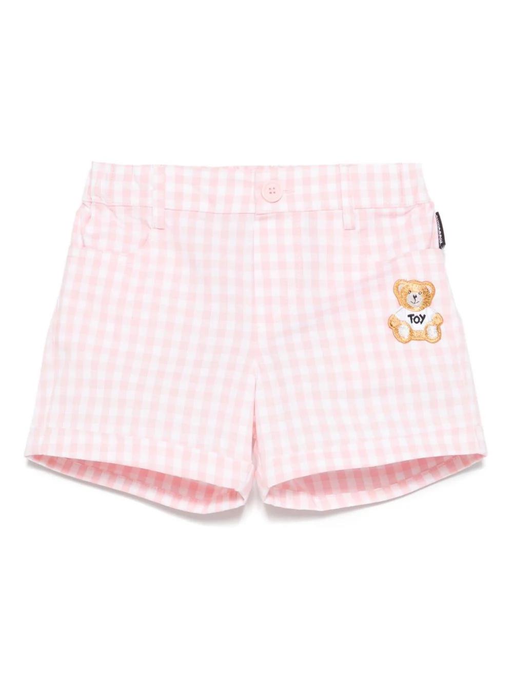 Pantaloncino in cotone vichy con ricamo Teddy Bear MMQ00RLME05 85010 MOSCHINO BABY 