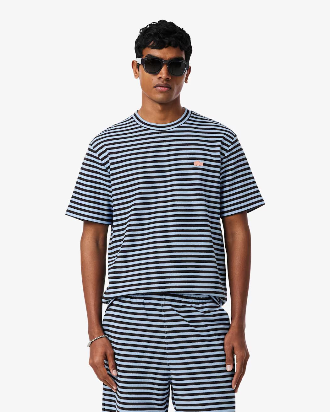 T-shirt in cotone testurizzato a righe TH2193 4I3 LACOSTE 