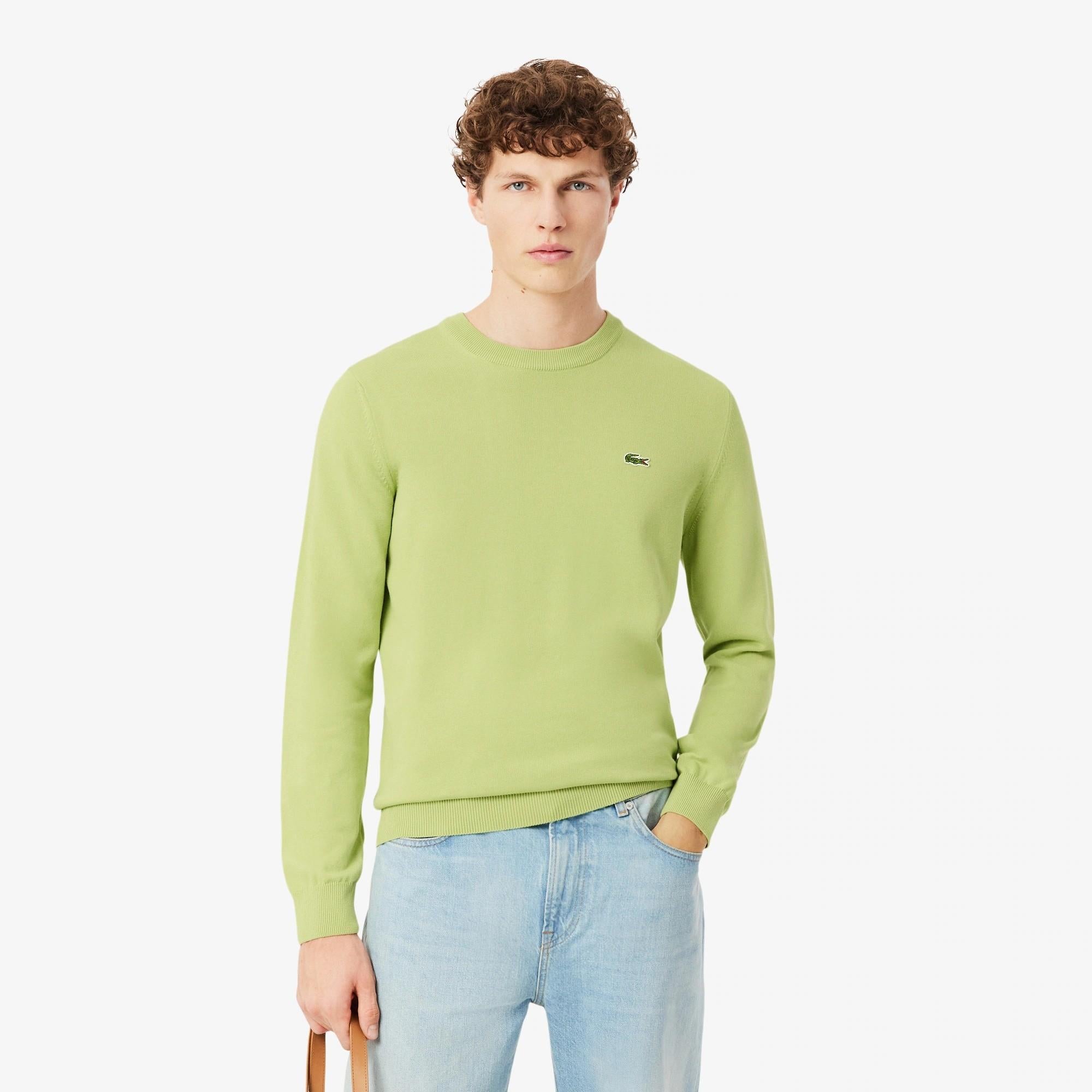Pullover girocollo monocromatico in cotone AH1985 UYB LACOSTE 