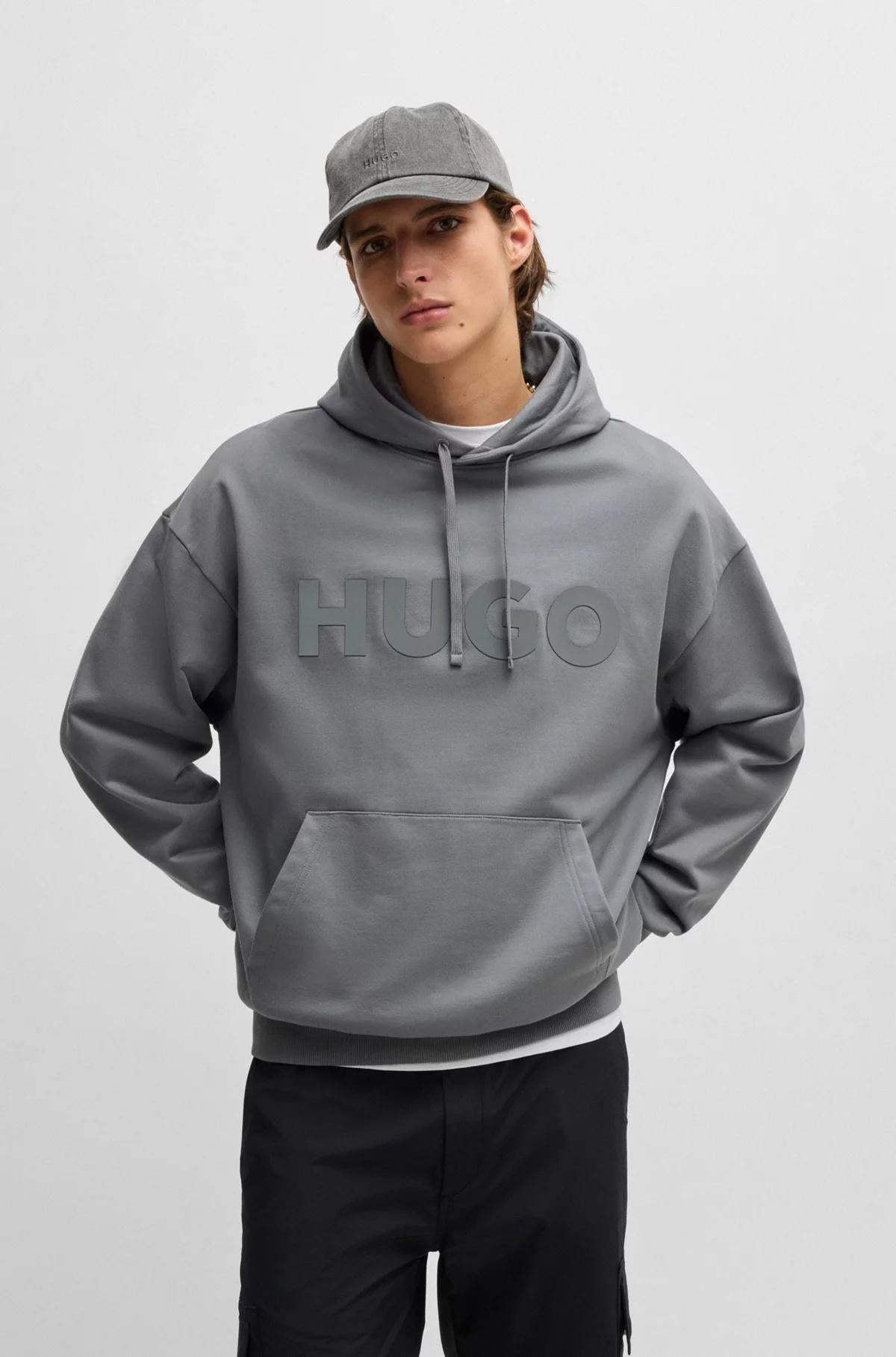 Felpa con cappuccio oversize in terry di cotone con logo tono su tono 50529090 086 HUGO 