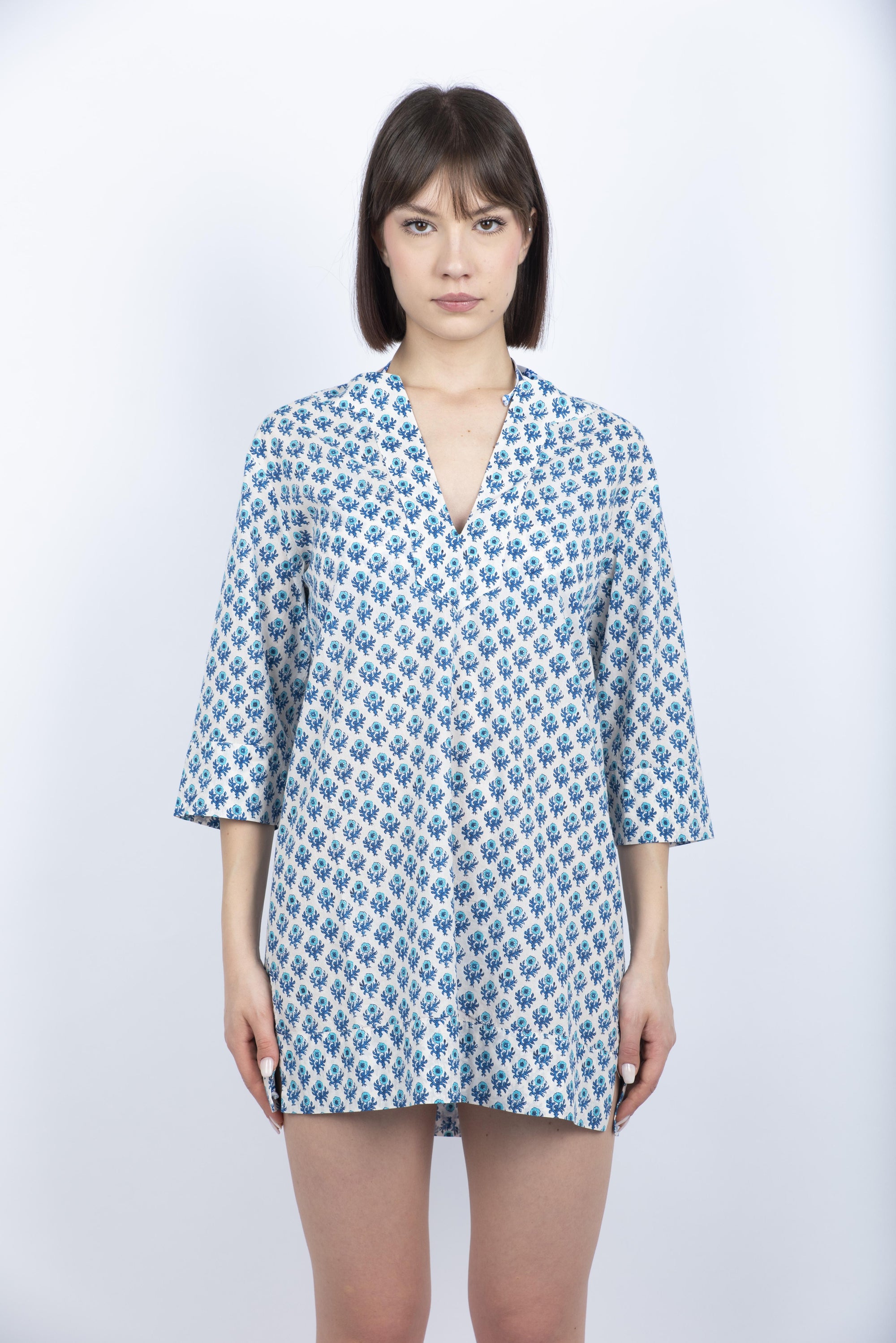 Abito tunica Macha in cotone con stampa floreale azzurro MHA001 04149H MC2 SAINT BARTH 