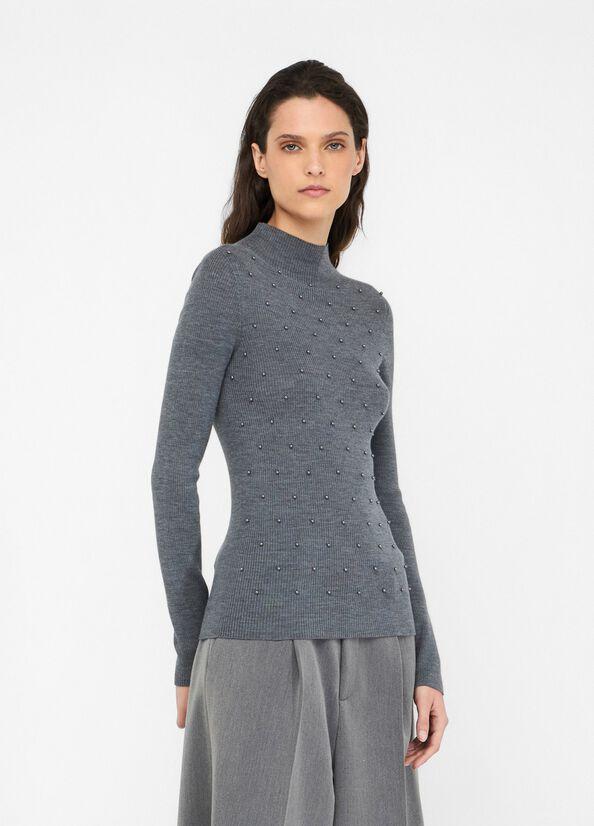 Maglia 100% lana con applicazioni MF5030MA77Q 02050 LIU JO WHITE2 