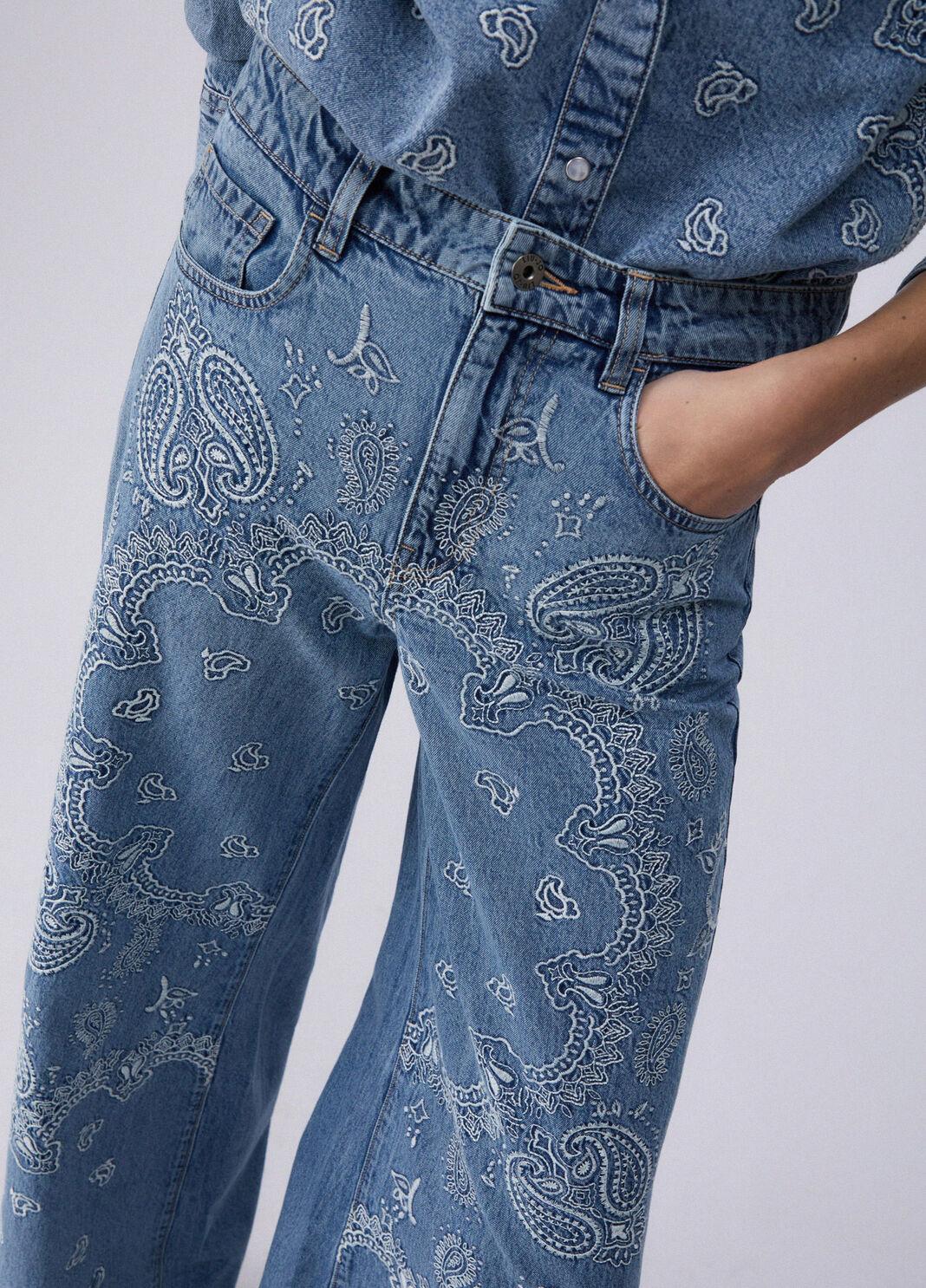 Pantaloni flare con ricami UA6147D0313 79016 LIU JO BLUE DENIM 