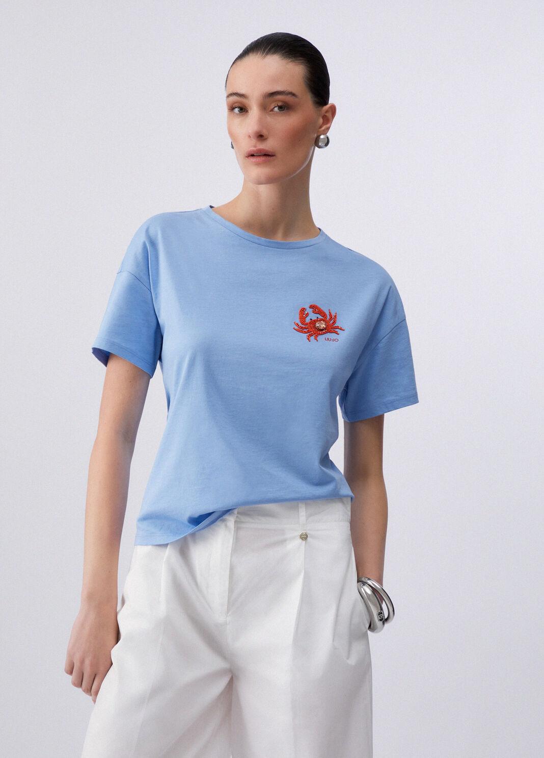 T-shirt con patch WA6414JS923 P9431 LIU JO WHITE1 