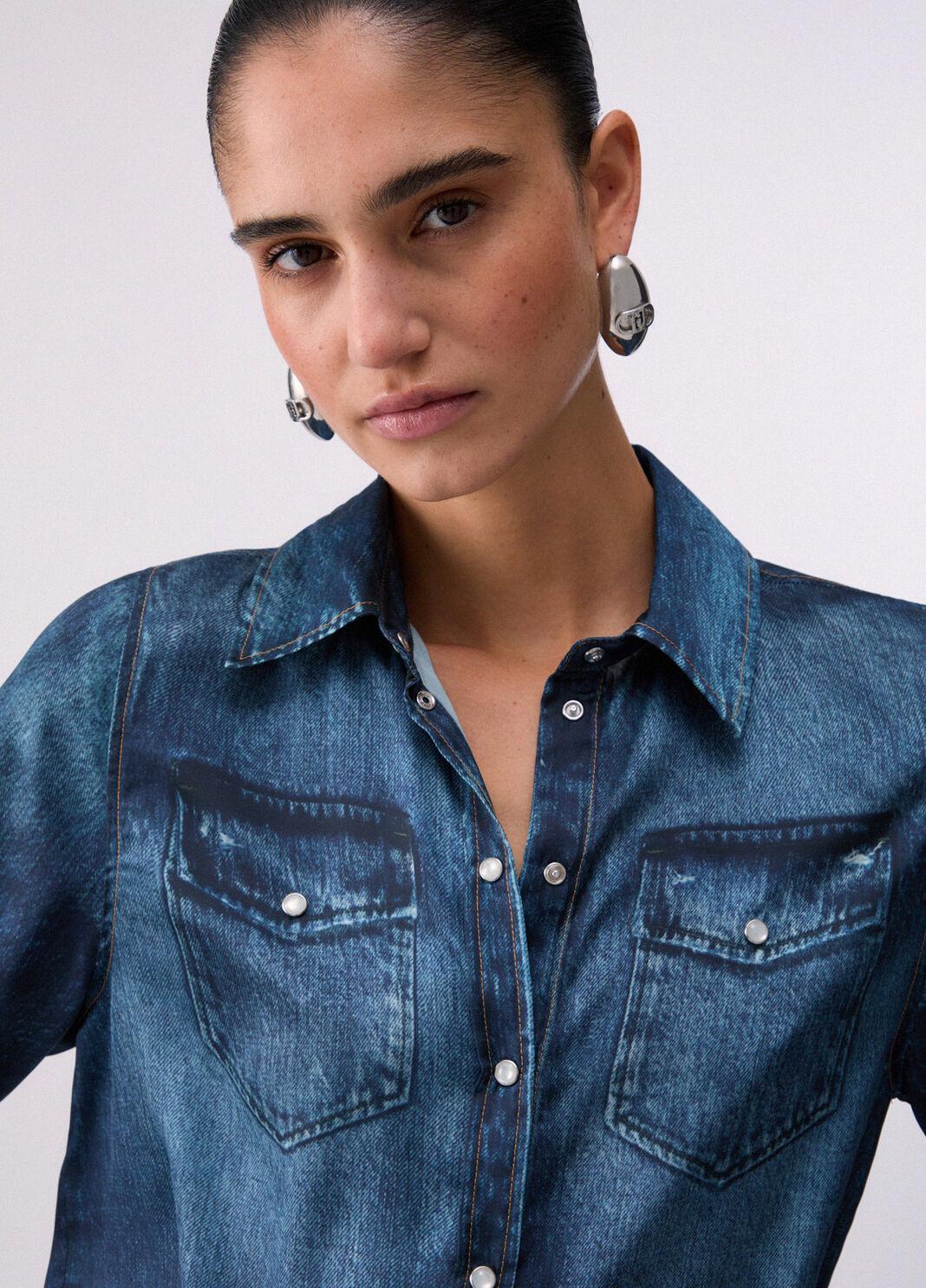 Camicia con stampa digitale UA6239T376A 79042 LIU JO BLUE DENIM 
