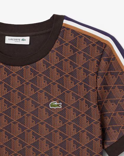 T-shirt slim fit jacquard con monogramma viola/marrone TF3244 9I4 LACOSTE 