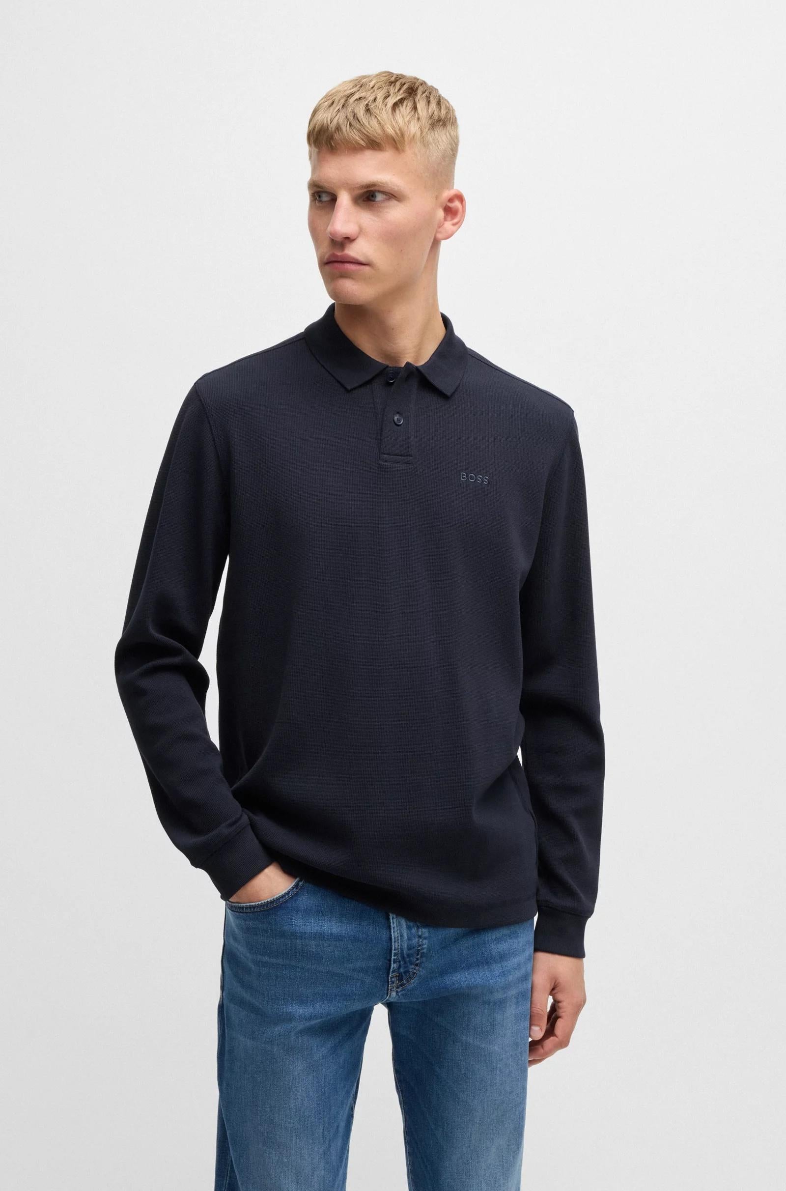Polo in misto cotone elasticizzato con lavorazione a nido dape 50520710 404 BOSS 