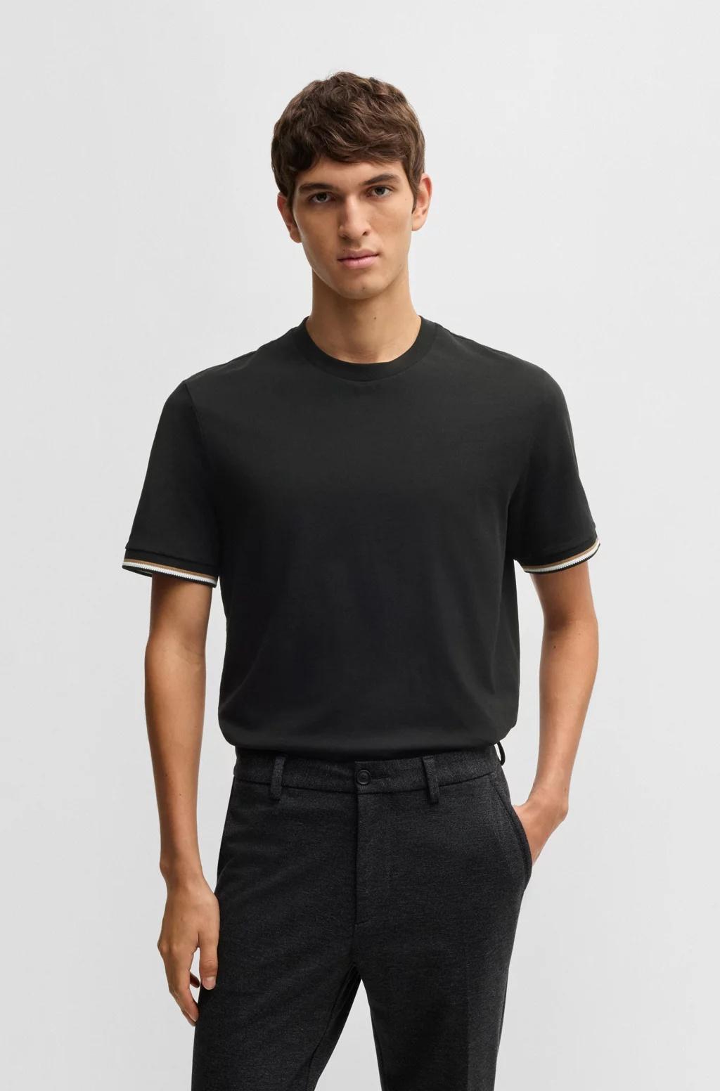 T-shirt in jersey di cotone con righe tipiche del marchio sul fondo manica 50501097 001 BOSS 
