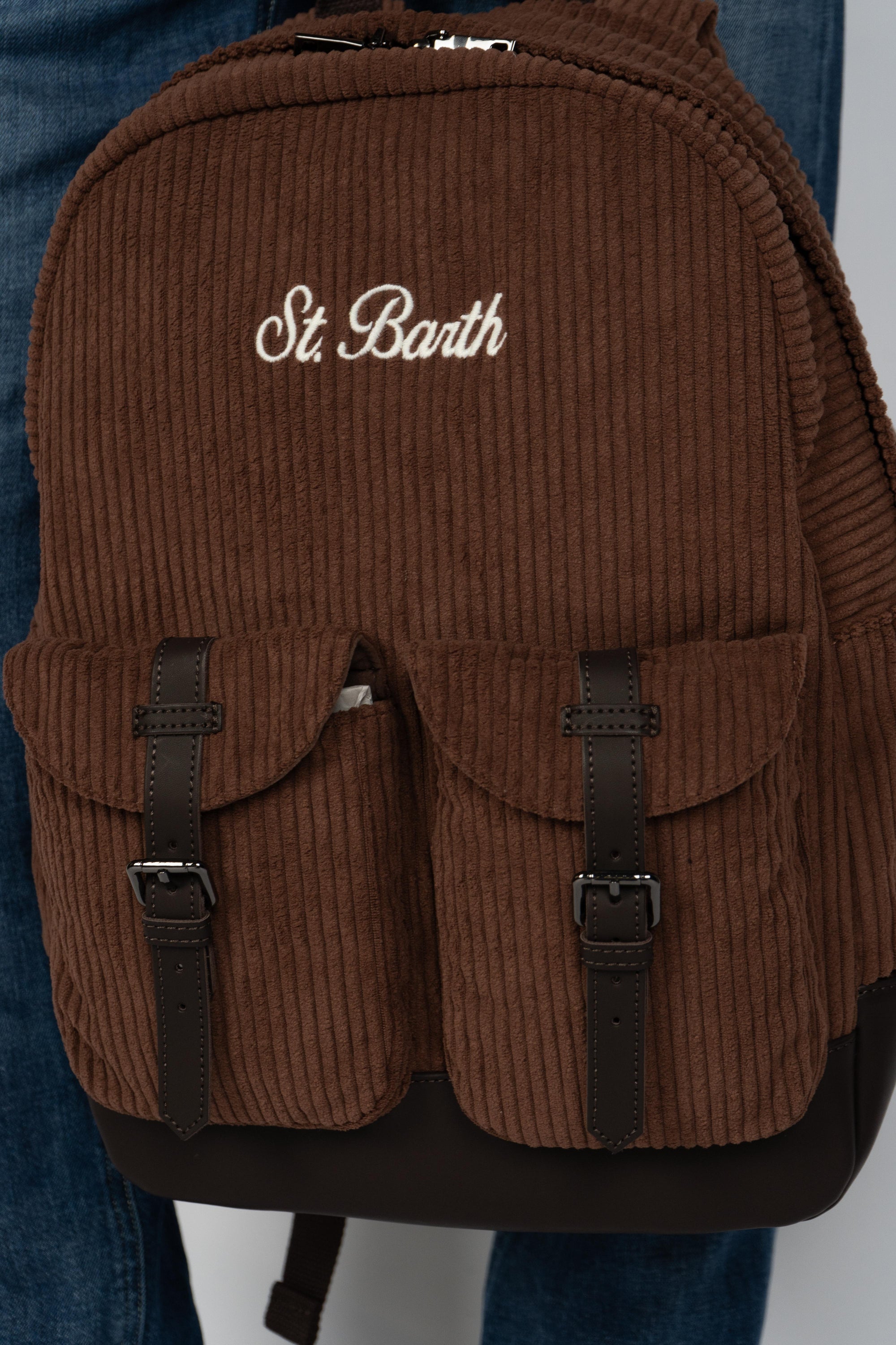 Zaino Cody Corduroy in misto lana marrone con dettagli in pelle COD0007 01042I MC2 SAINT BARTH 