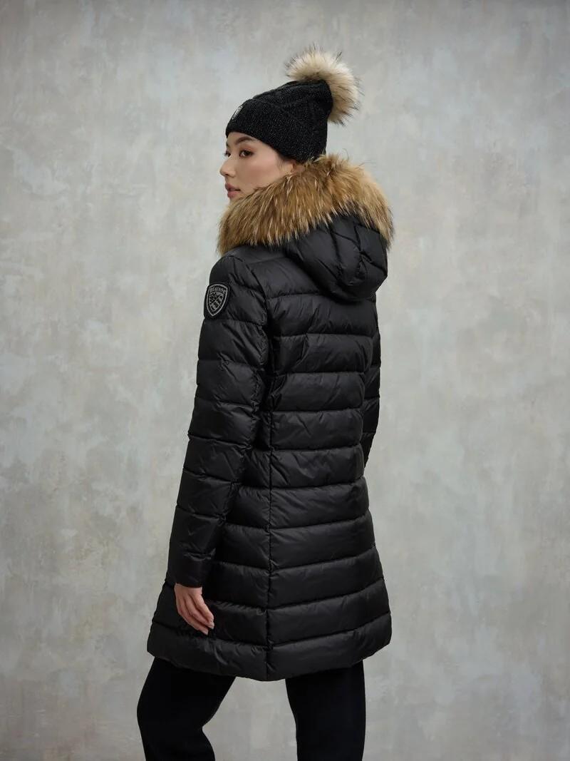 Piumino lungo con pelliccia kristin 25WBLDK03103 999EI BLAUER 
