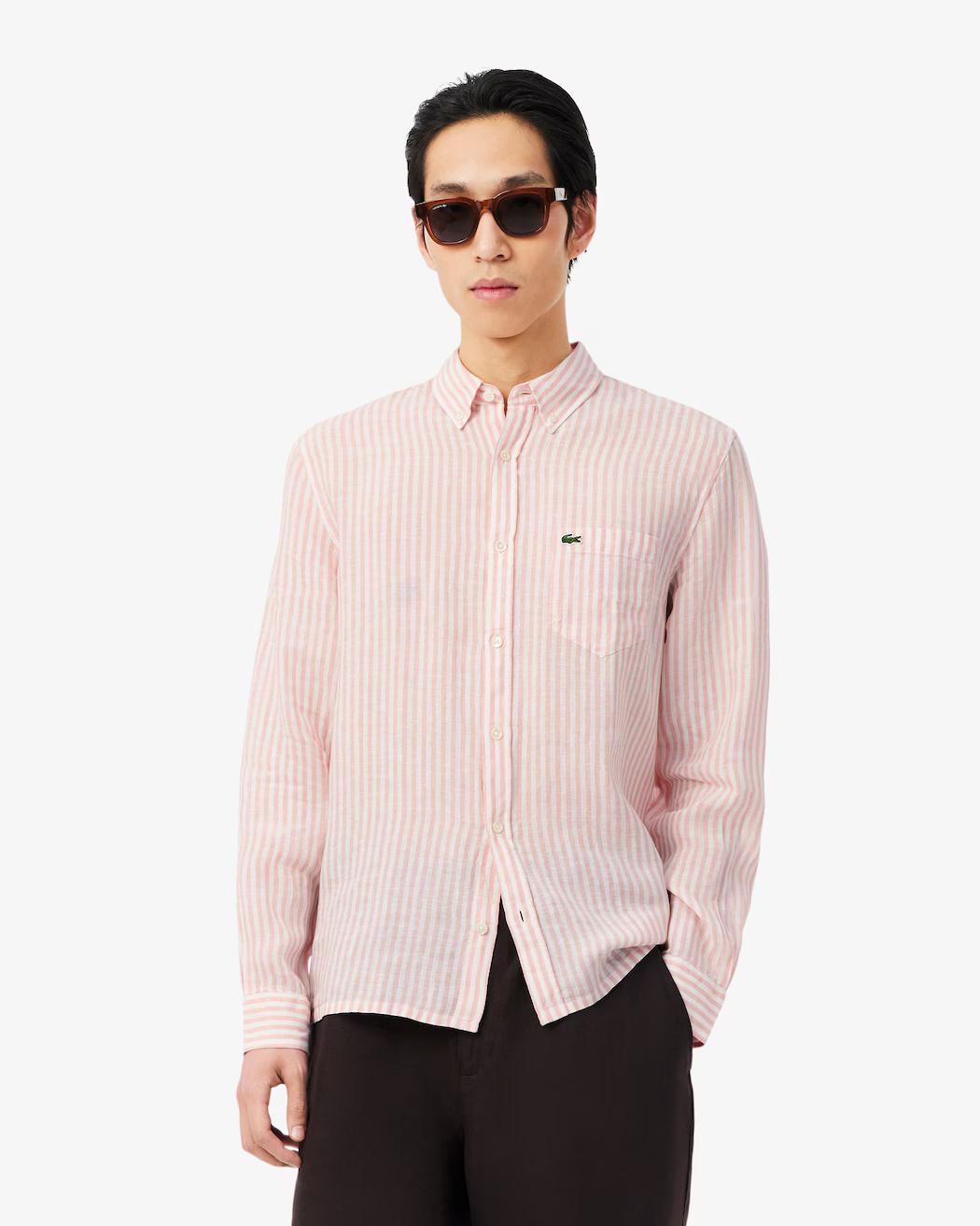 Camicia di lino a righe regular fit CH6985 TIM LACOSTE 