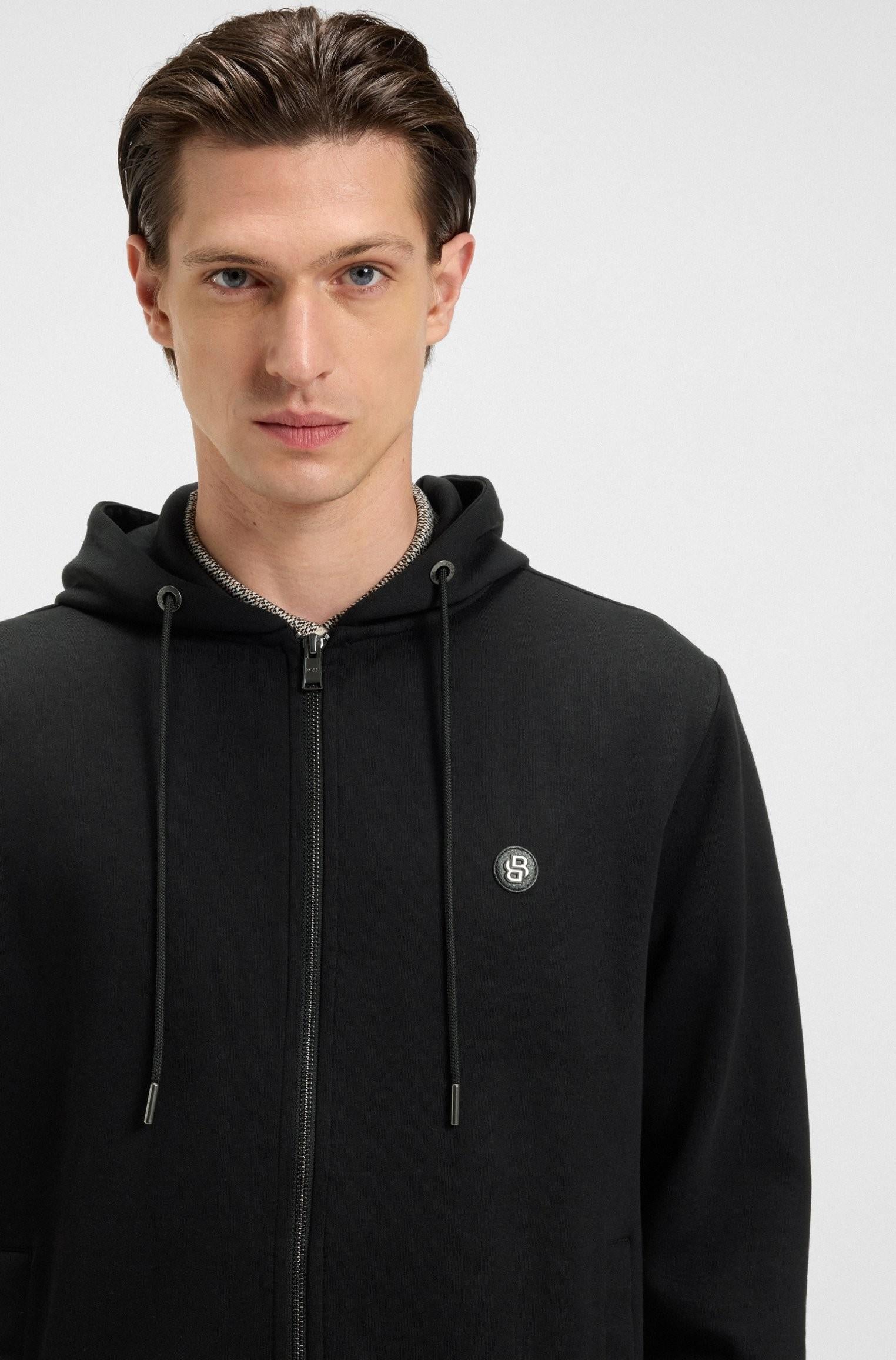 Felpa con cappuccio e zip in misto cotone con monogramma Double B 50520303 001 BOSS 