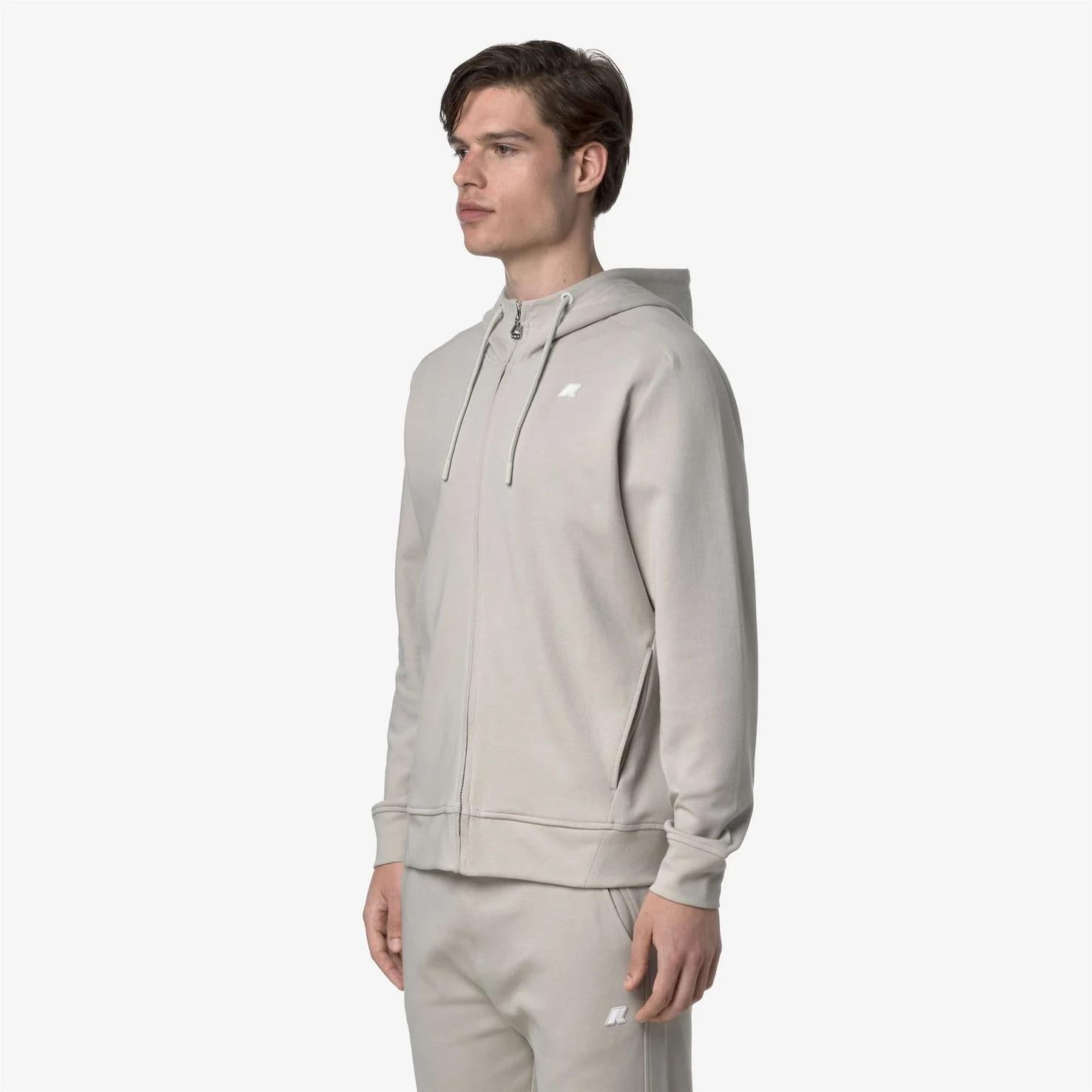 Giacca in pile athleisure da uomo beige con cappuccio K31367W 634 K-WAY 