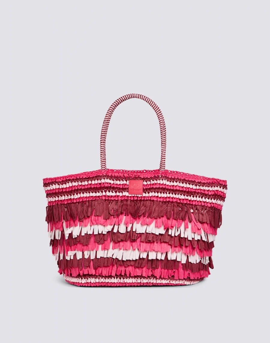 Libera- borsa in paper straw con frange rosa AW744ABPA100 86702 SUNDEK 
