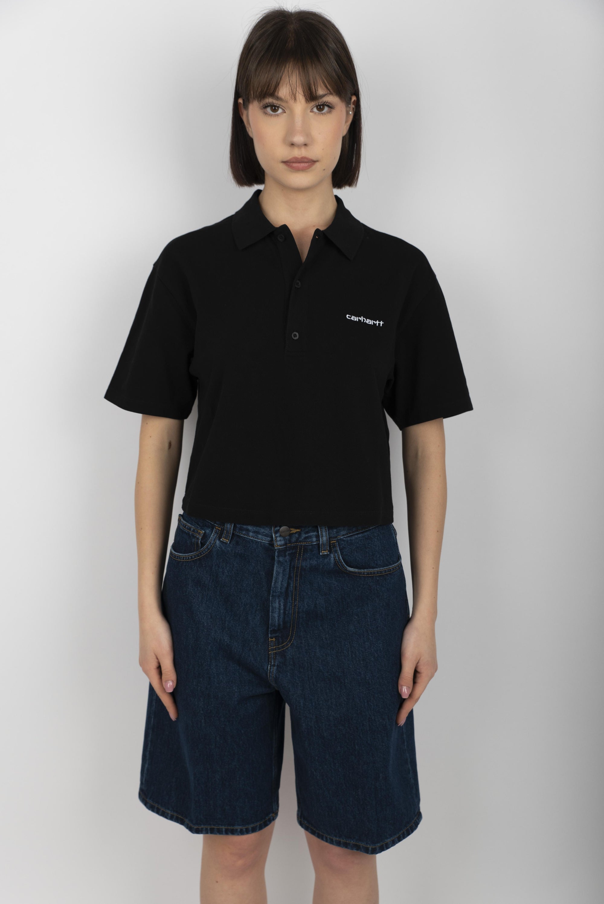 Women's S/S Script Polo T-Shirt black I034553 89XX CARHARTT WIP 