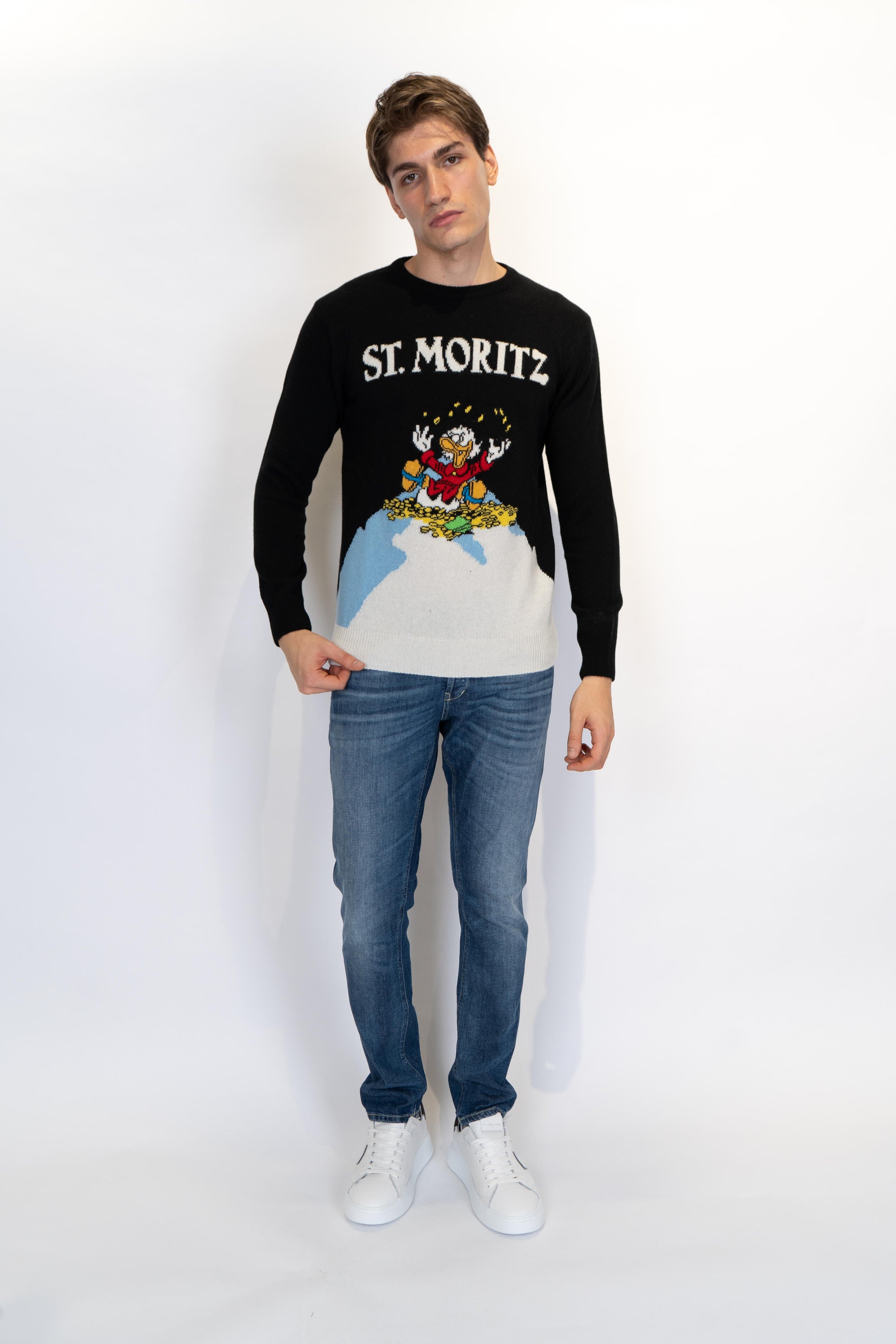 Girocollo Heron nero con jacquard Zio Paperone St. Moritz HER0011 02932I MC2 SAINT BARTH 