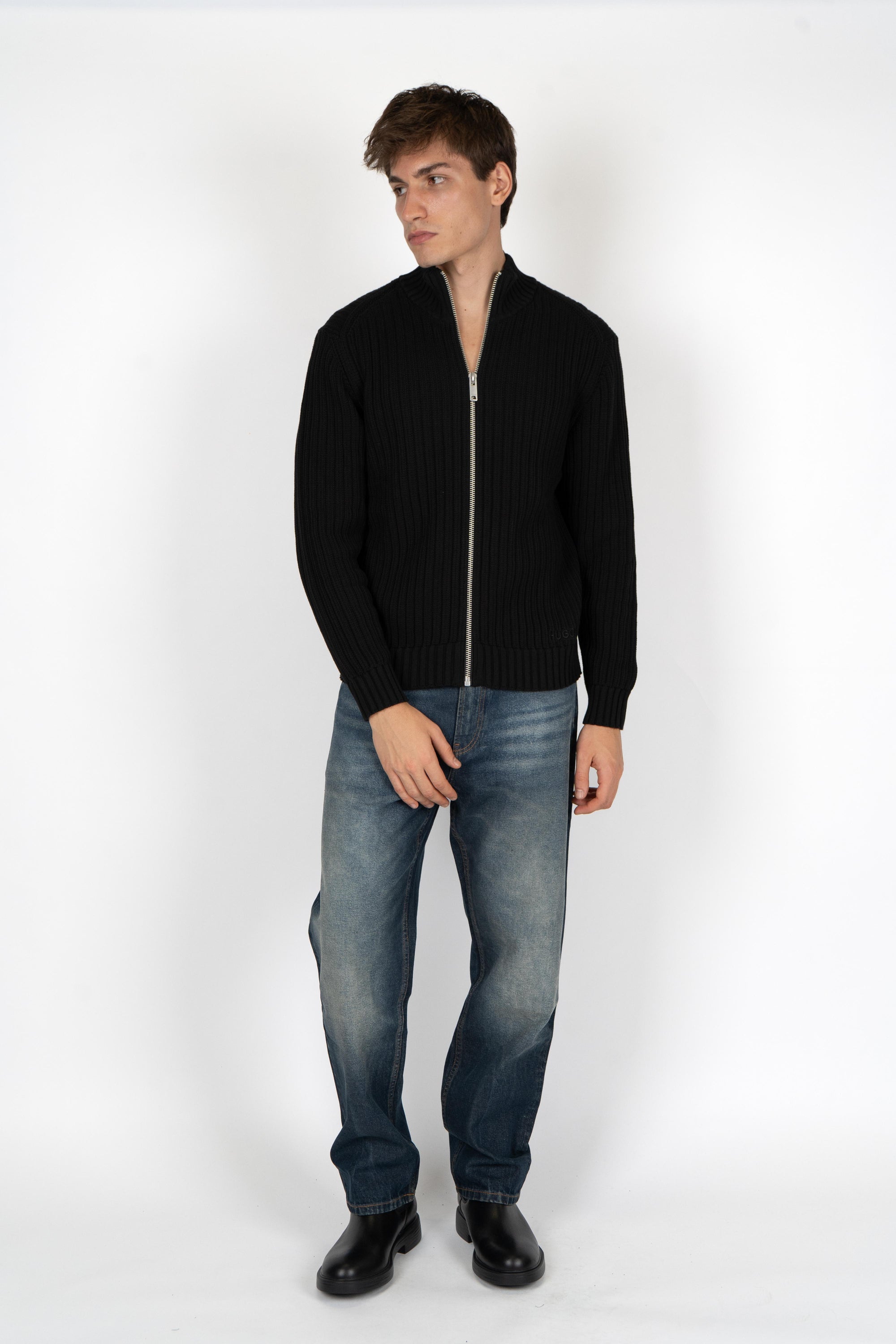 Maglione a coste con zip 50546980 001 HUGO 