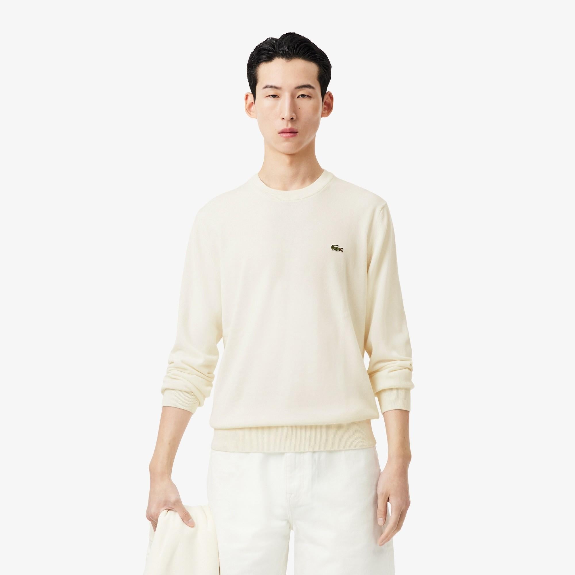 Pullover girocollo monocromatico in cotone AH1985 70V LACOSTE 