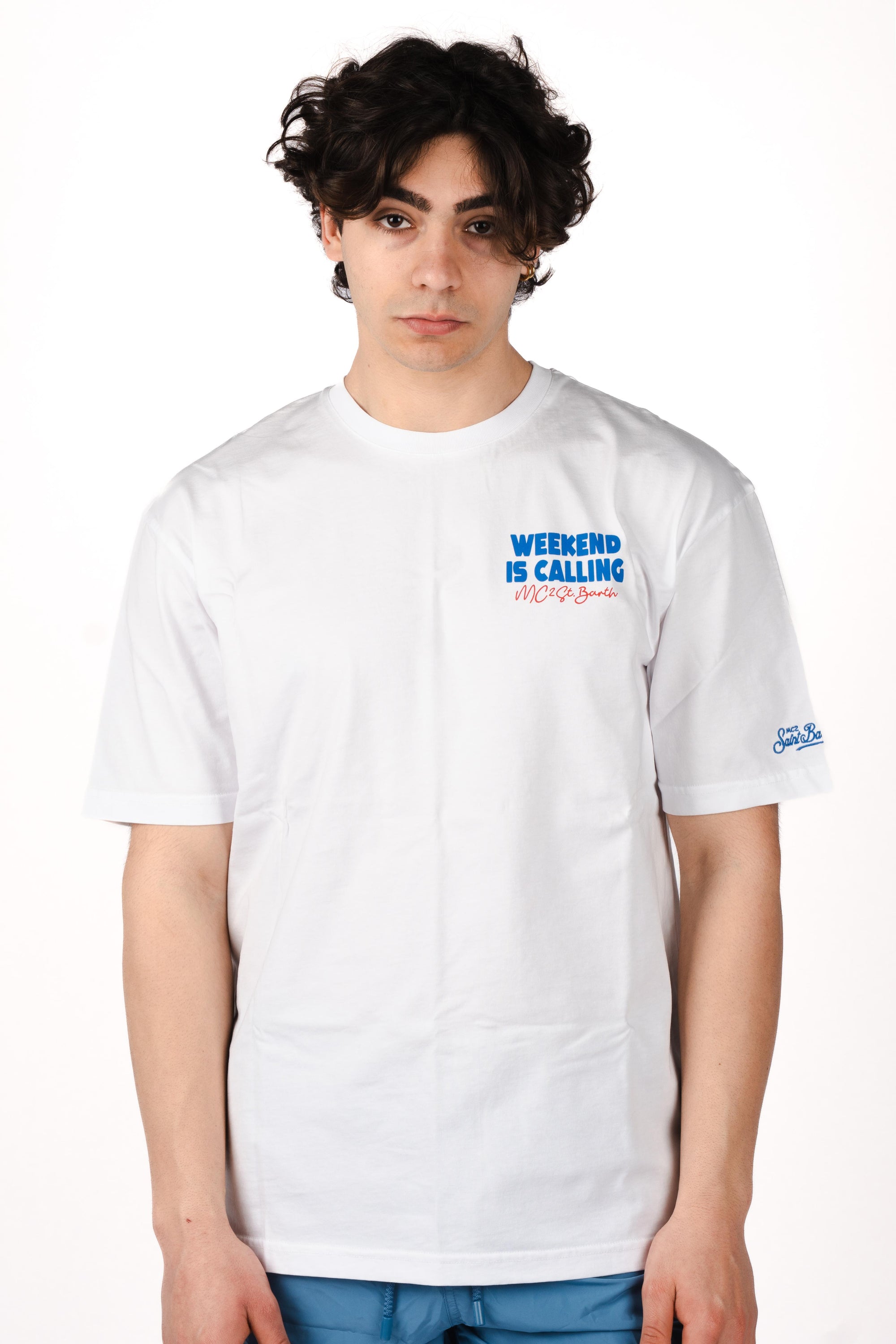 T-shirt Delmar con stampa Weekend Is Calling e maxi grafica sul retro DLR0001 08059L MC2 SAINT BARTH 