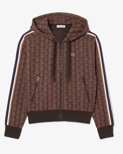 Felpa con cappuccio in jacquard con monogramma viola/marrone SF7606 9I4 LACOSTE 