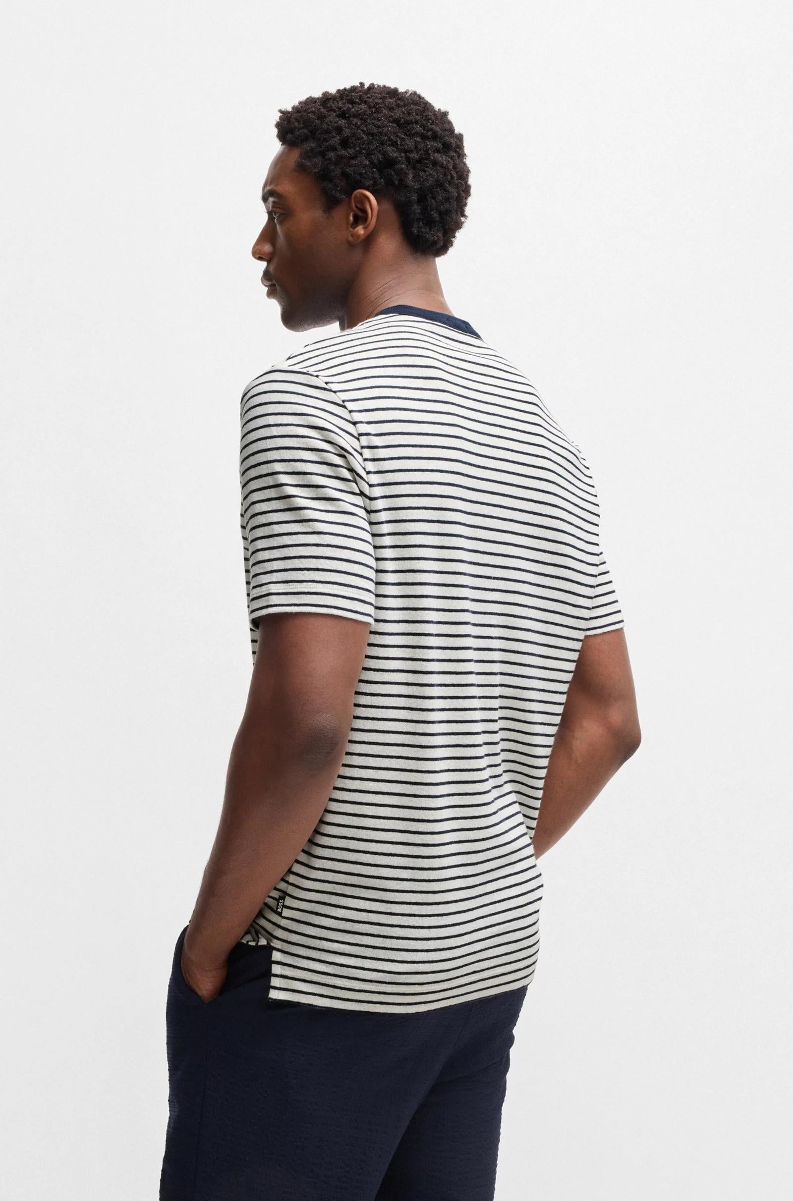 T-shirt regular fit in cotone e lino 50537498 405 BOSS 