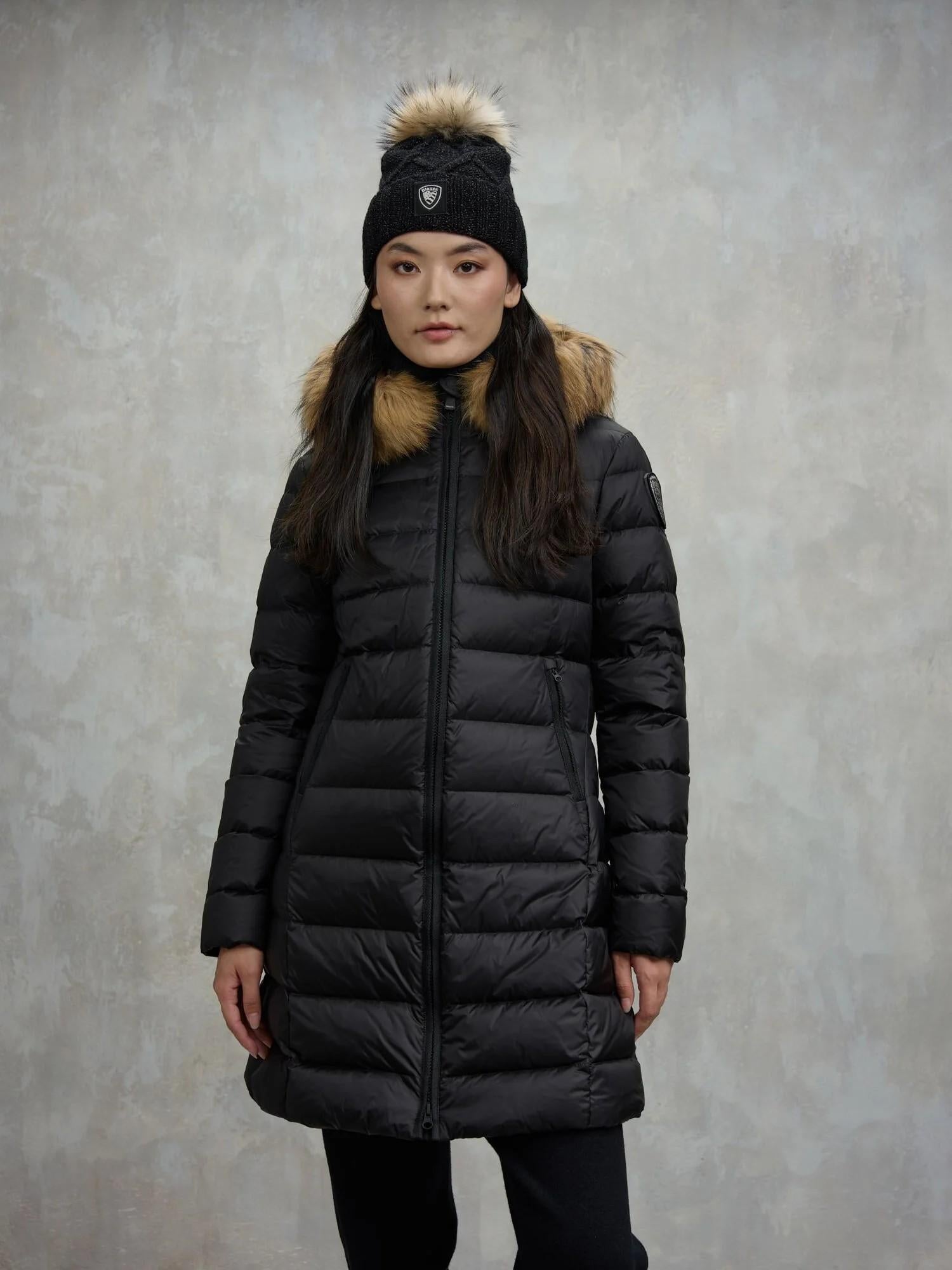 Piumino lungo con pelliccia kristin 25WBLDK03103 999EI BLAUER 