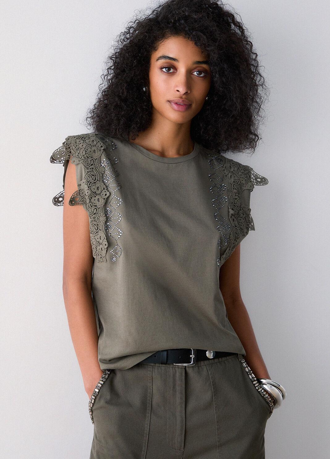 T-shirt con dettagli macramè WA6311J3885 90822 LIU JO WHITE1 