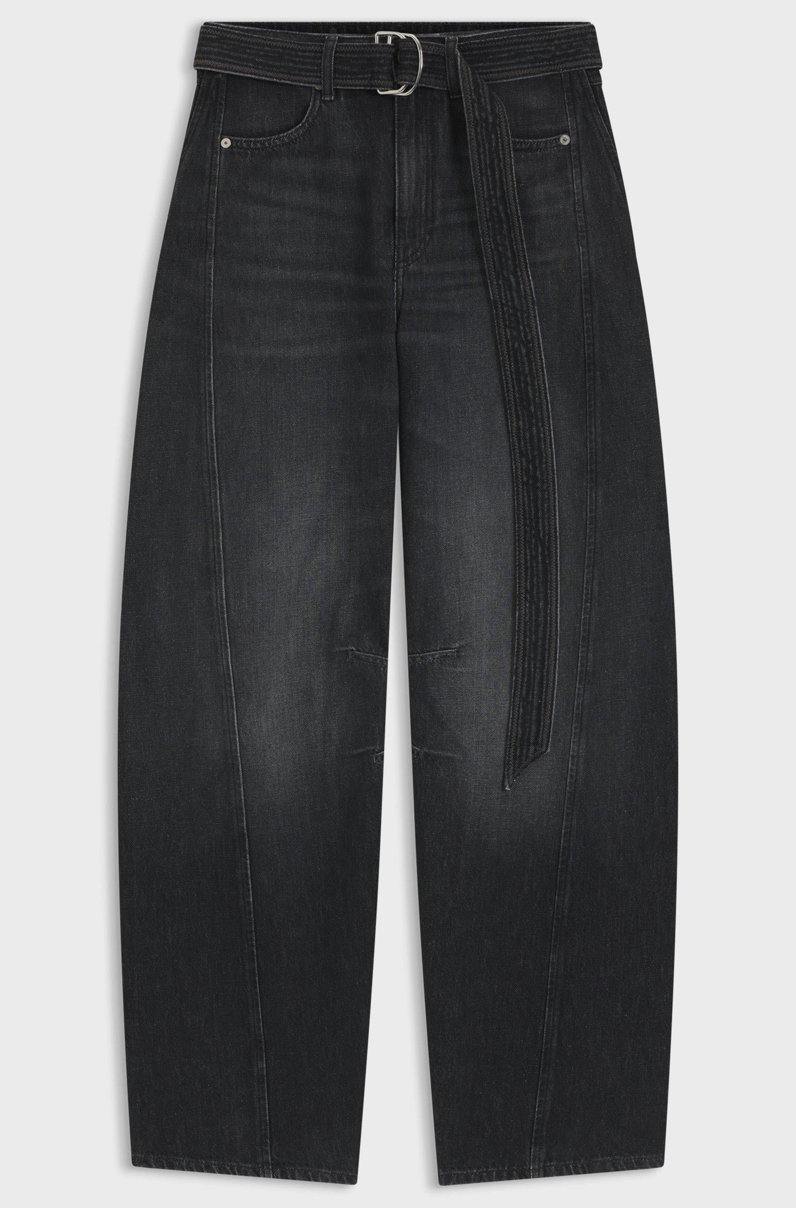 Jeans con gamba balloon in denim rigido nero con cintura 50548453 001 BOSS 