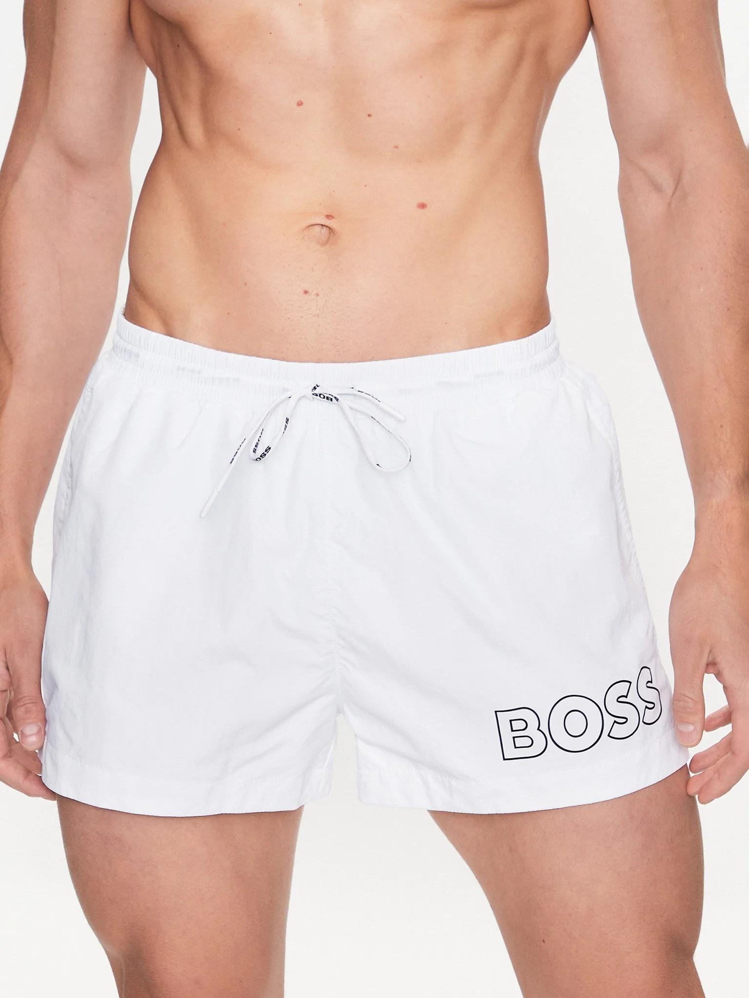 Boxer da mare con logo stampato a contorno 50469280 100 BOSS 