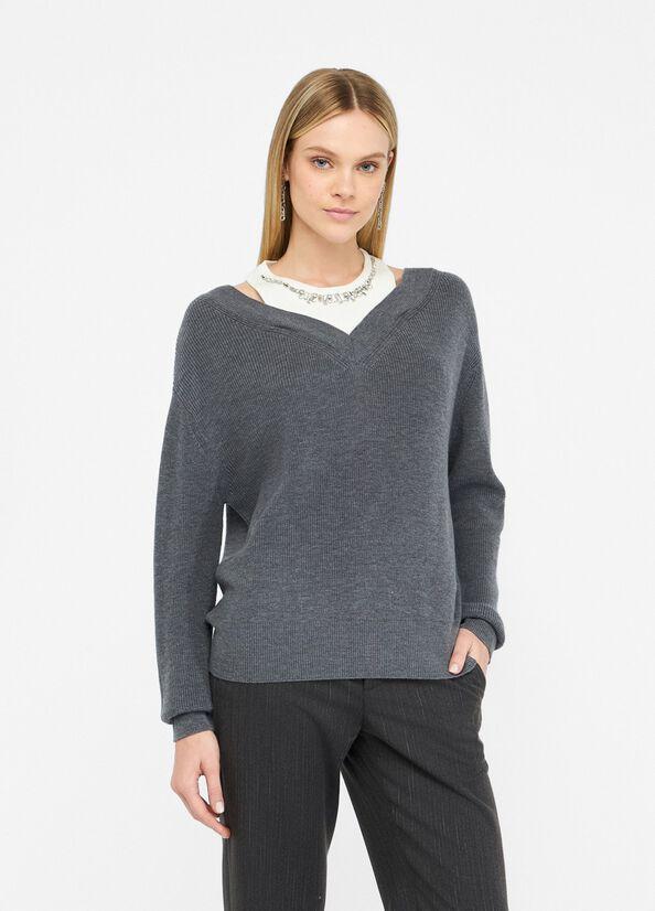 Maglione con ricami gioiello MF5126MA85Q 03738 LIU JO WHITE2 
